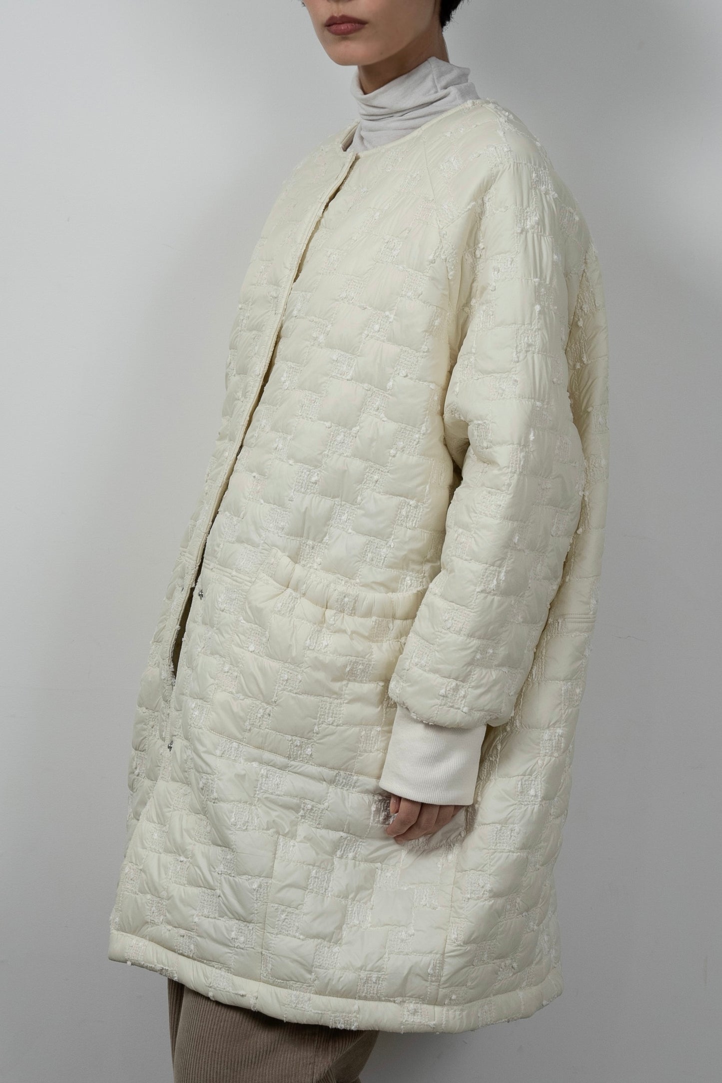 collarless square embroidery quilting coat