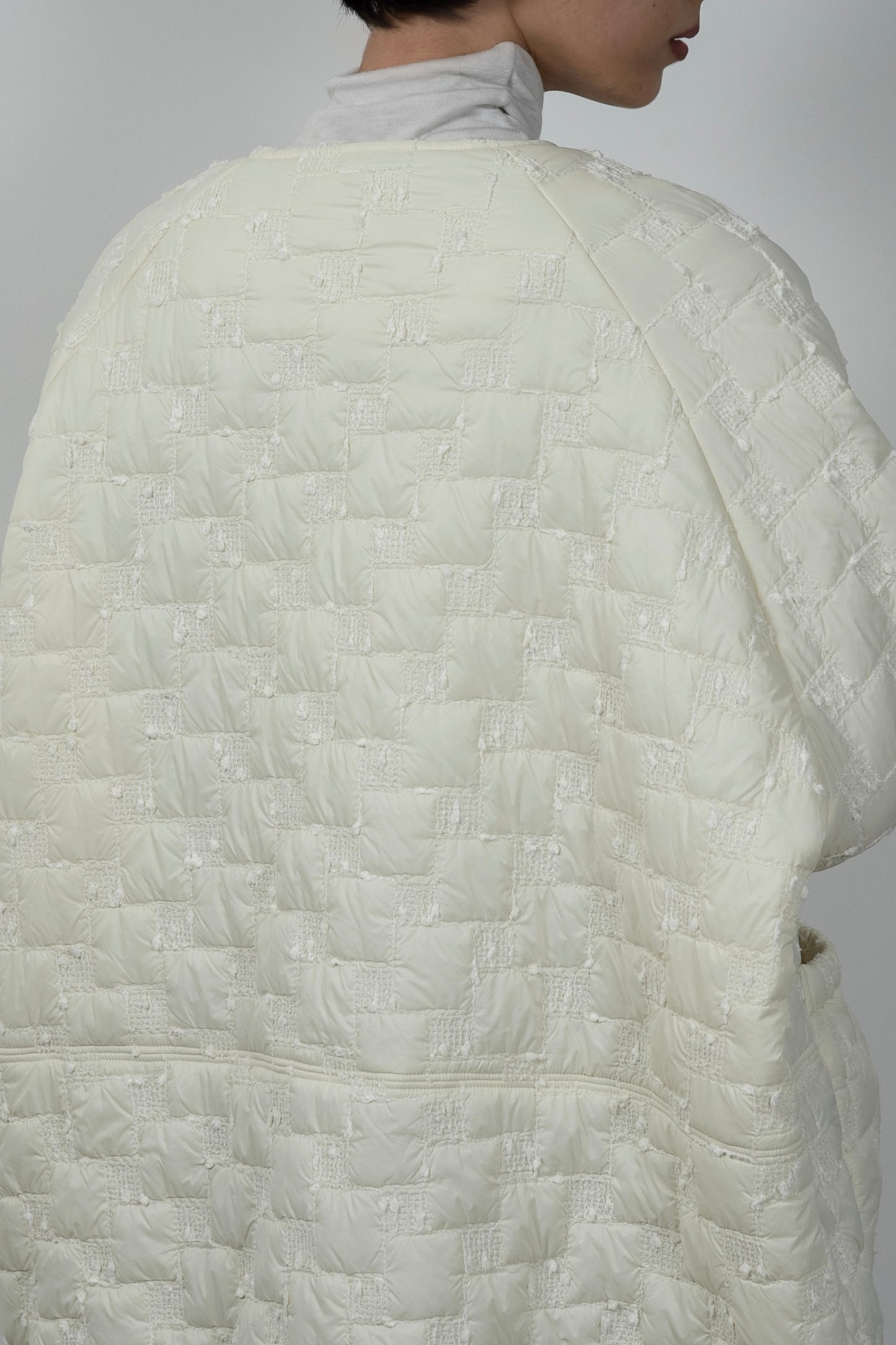 collarless square embroidery quilting coat