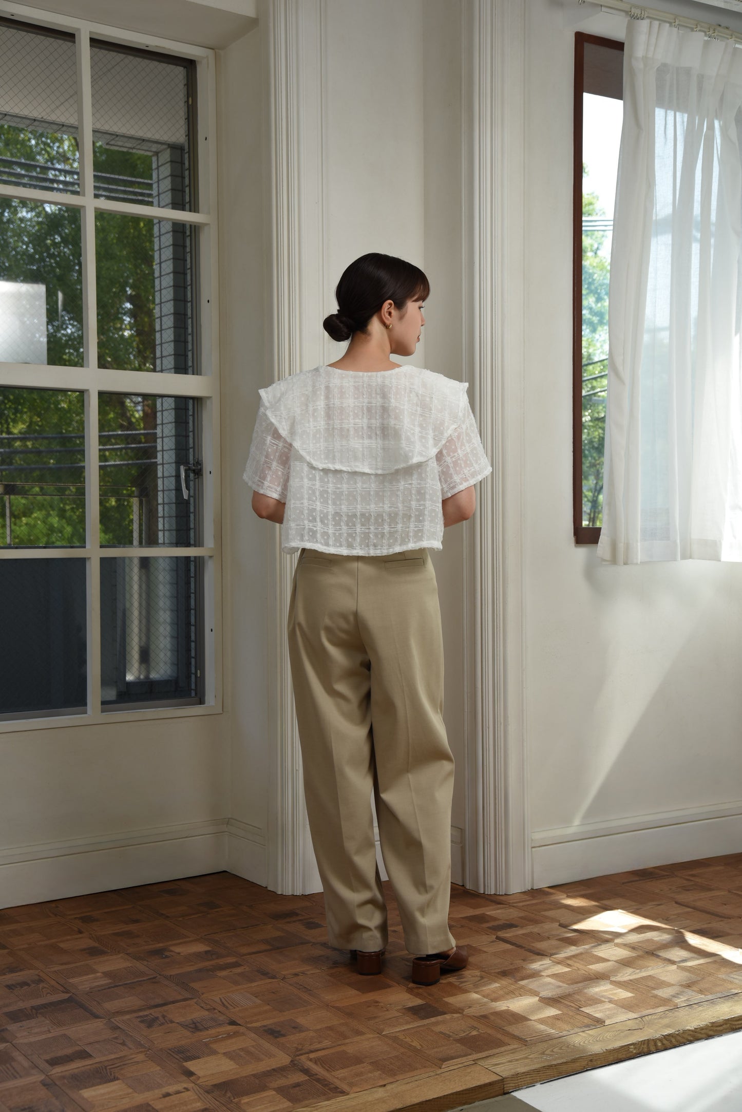 dot sheer tulle line short blouse