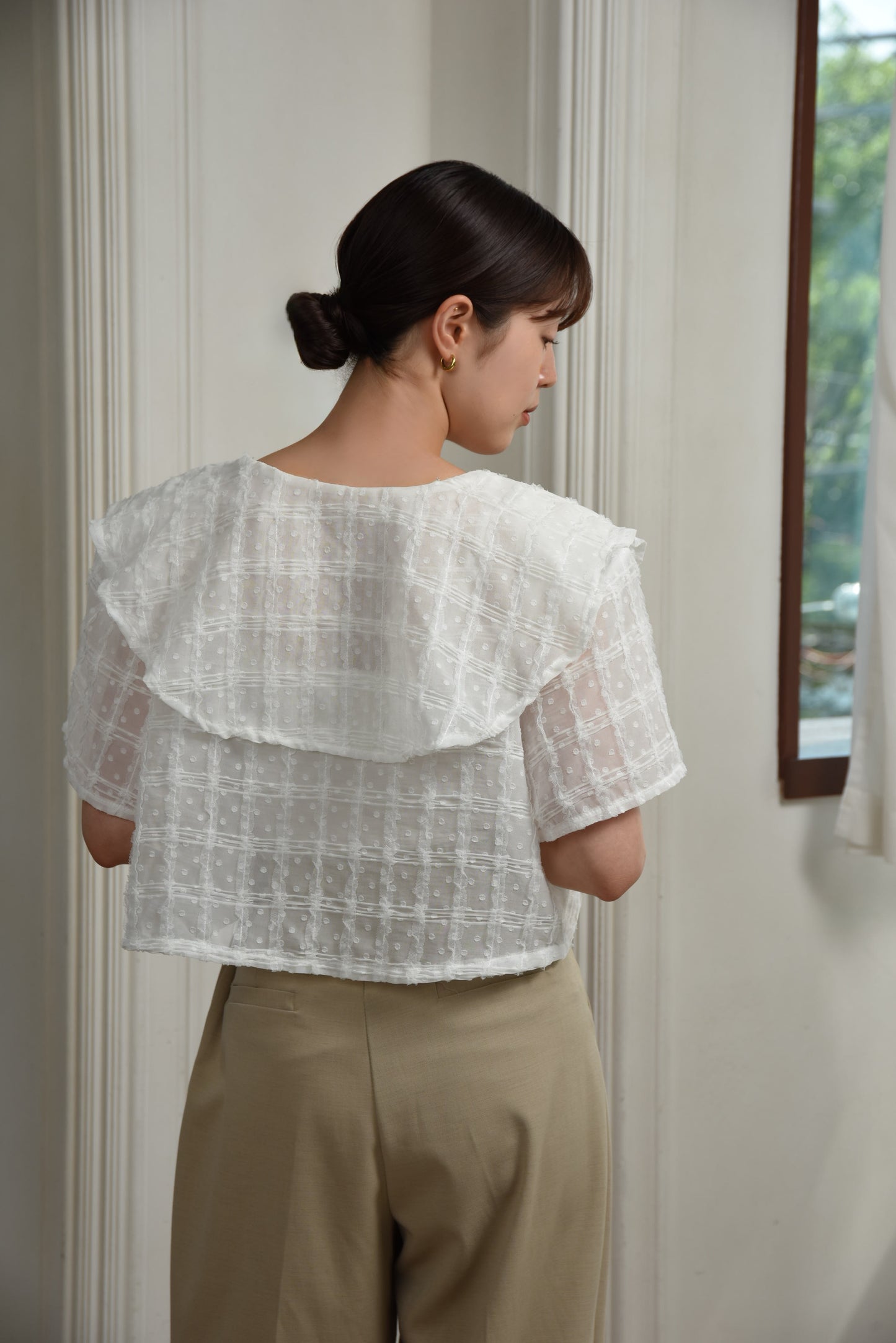 dot sheer tulle line short blouse