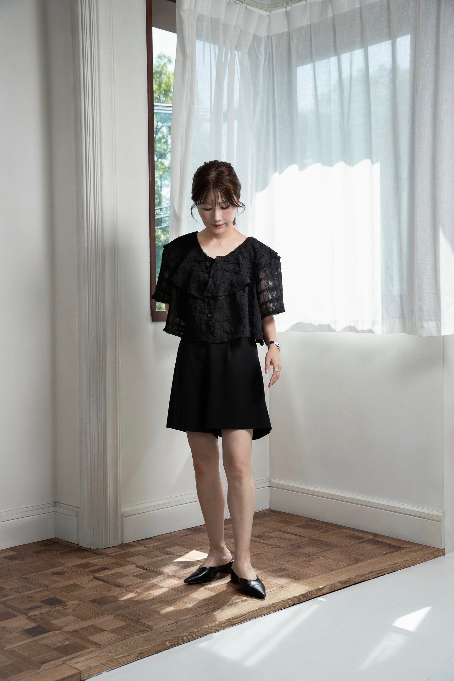 dot sheer tulle line short blouse