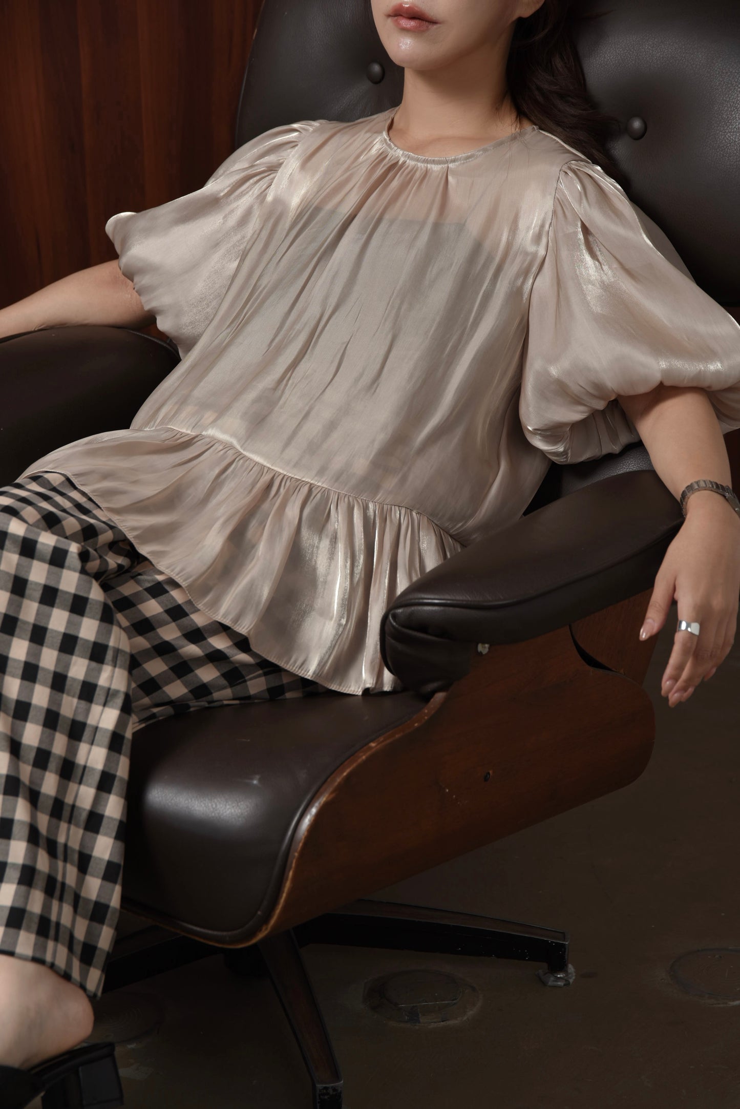 balloon sleeve luster blouse
