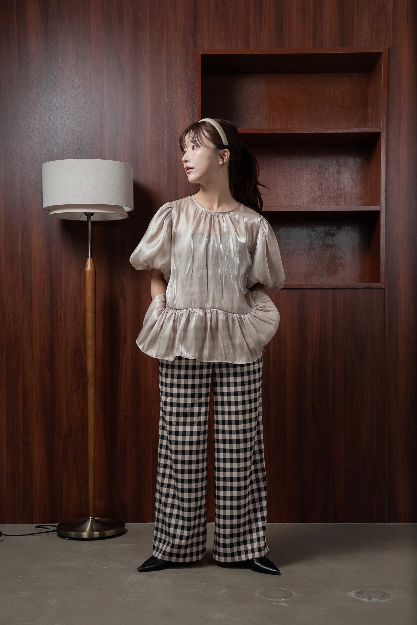 balloon sleeve luster blouse