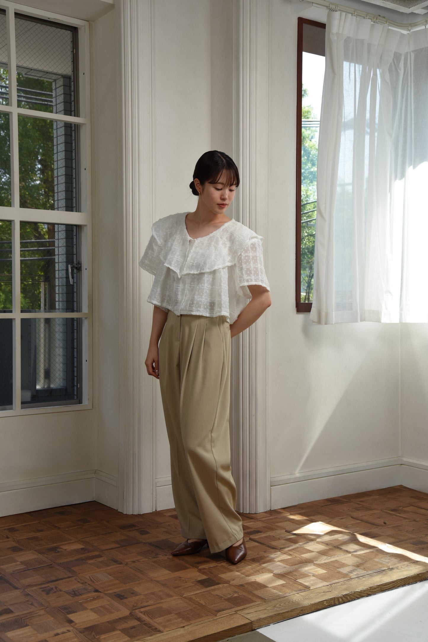 dot sheer tulle line short blouse