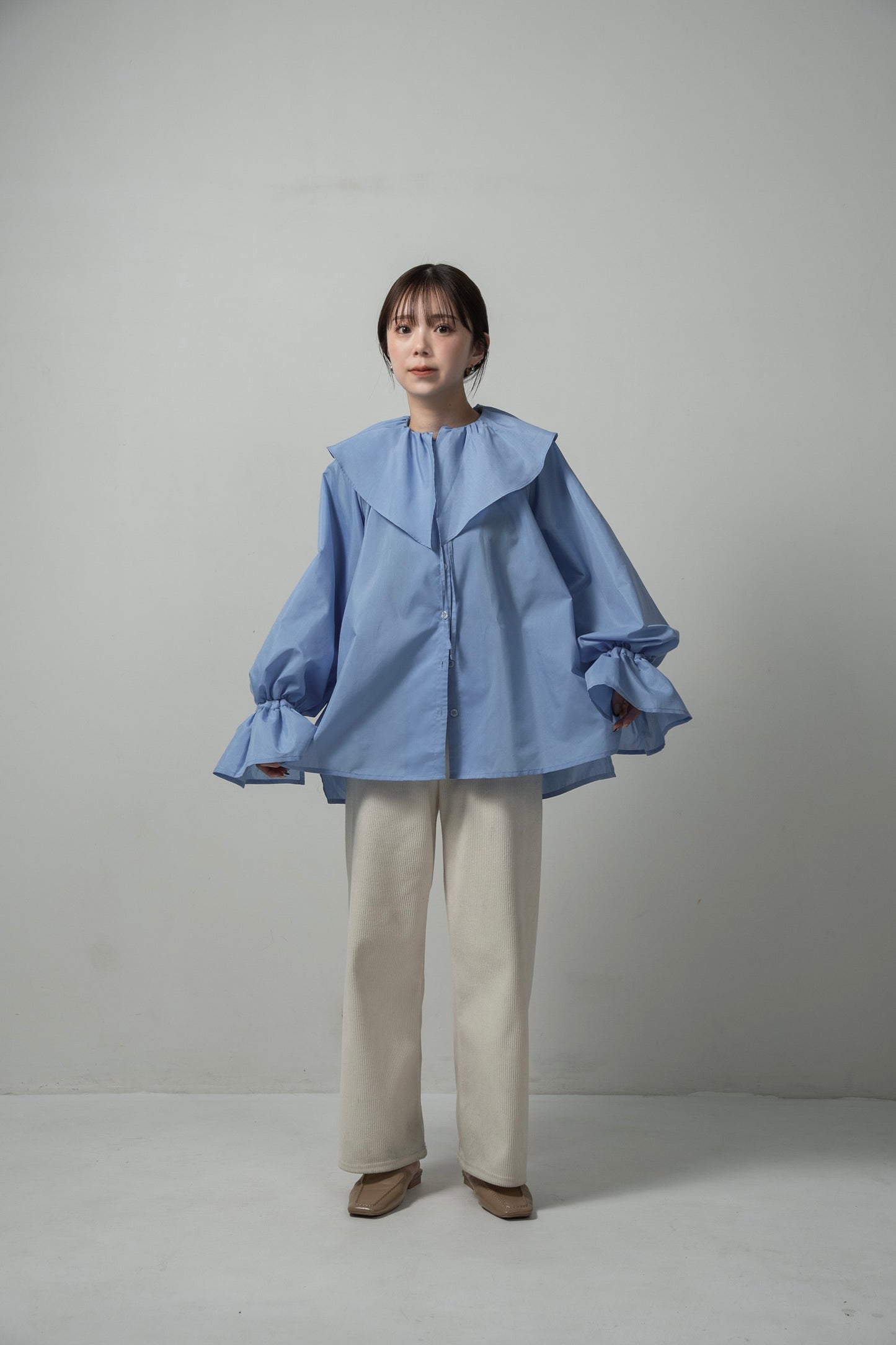 big collar frill string blouse