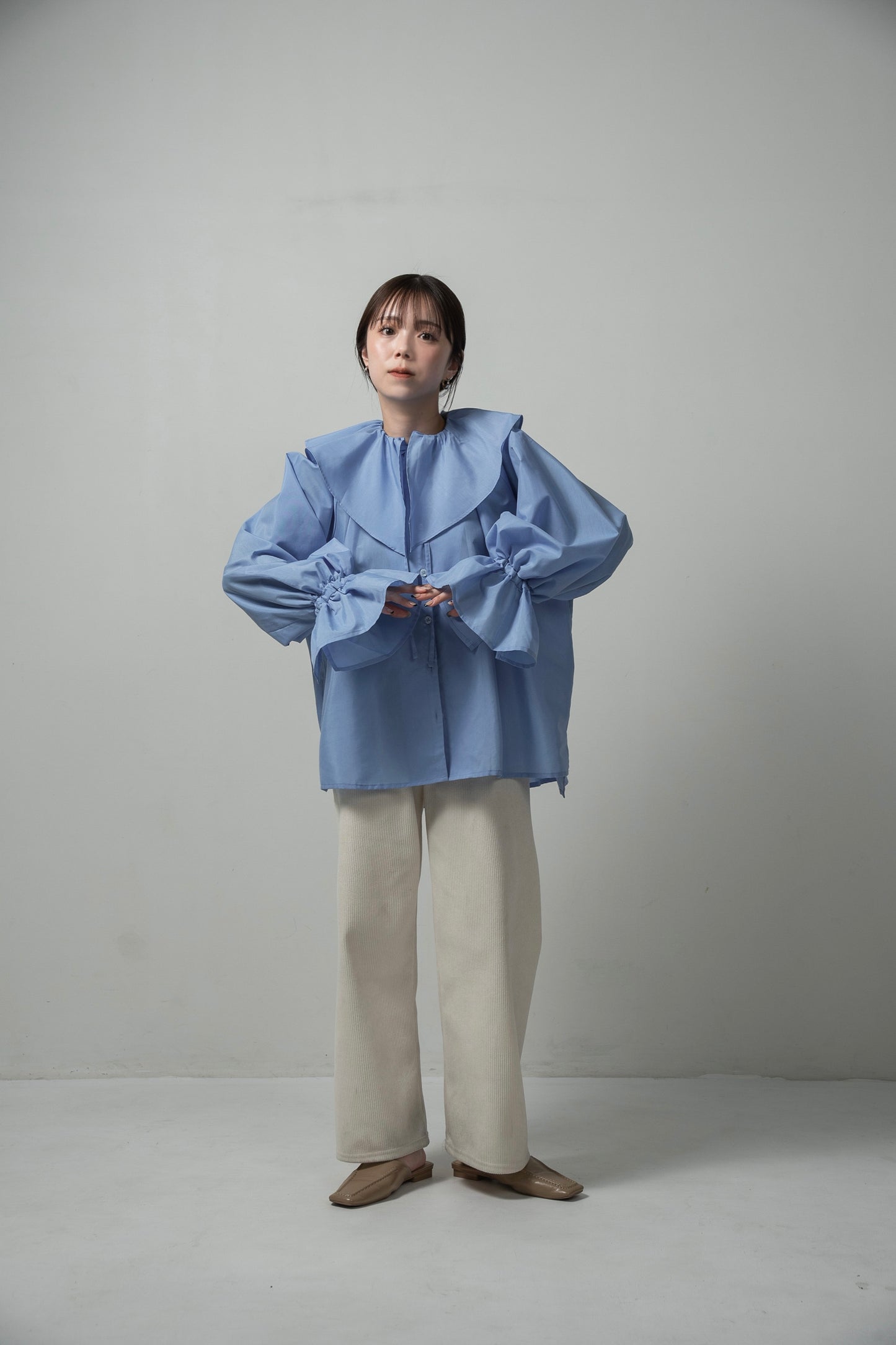 big collar frill string blouse