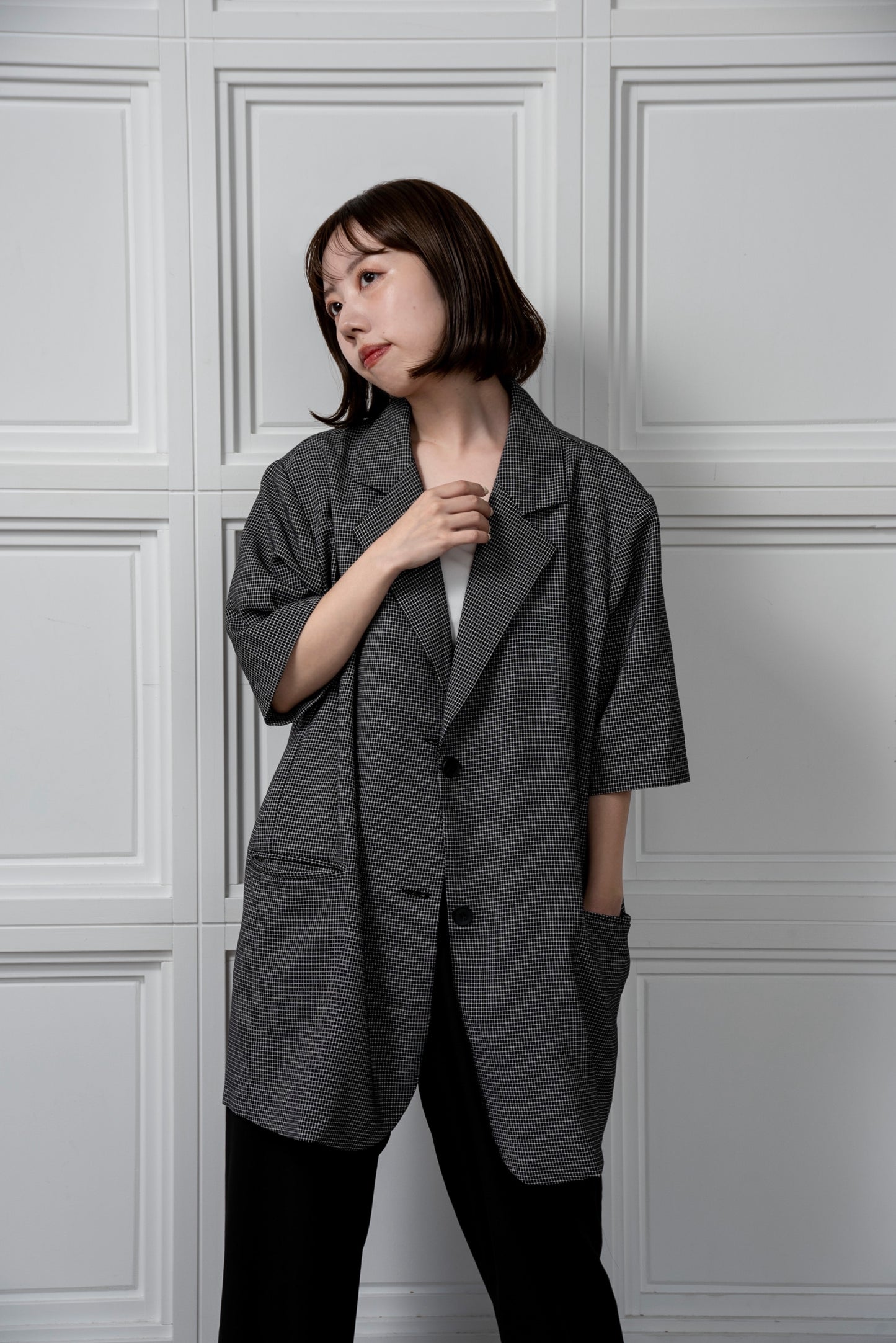 over size nuance check jacket