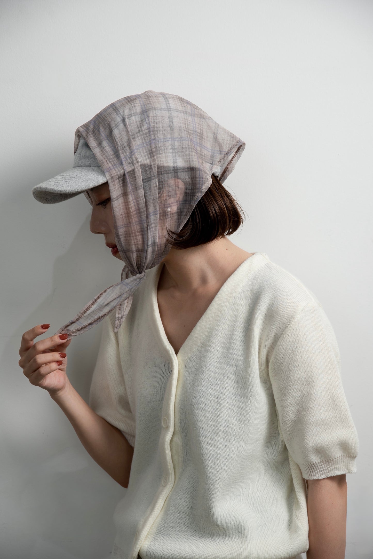 sheer mesh check triangle scarf
