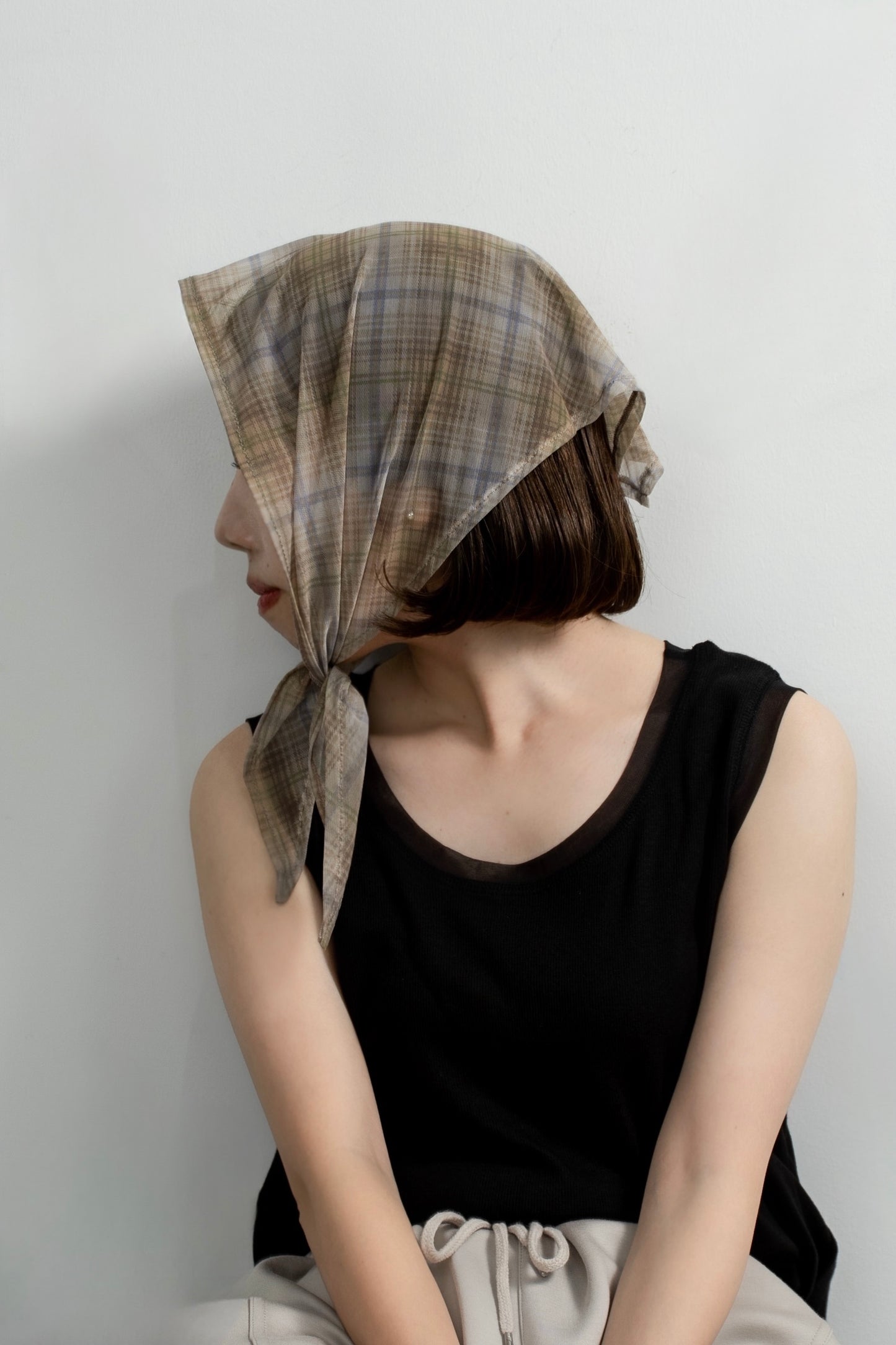 sheer mesh check triangle scarf