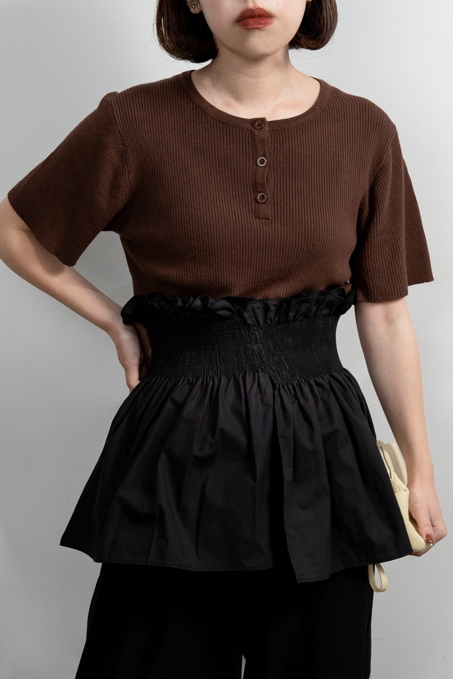 knit shirt docking shirring flare tops