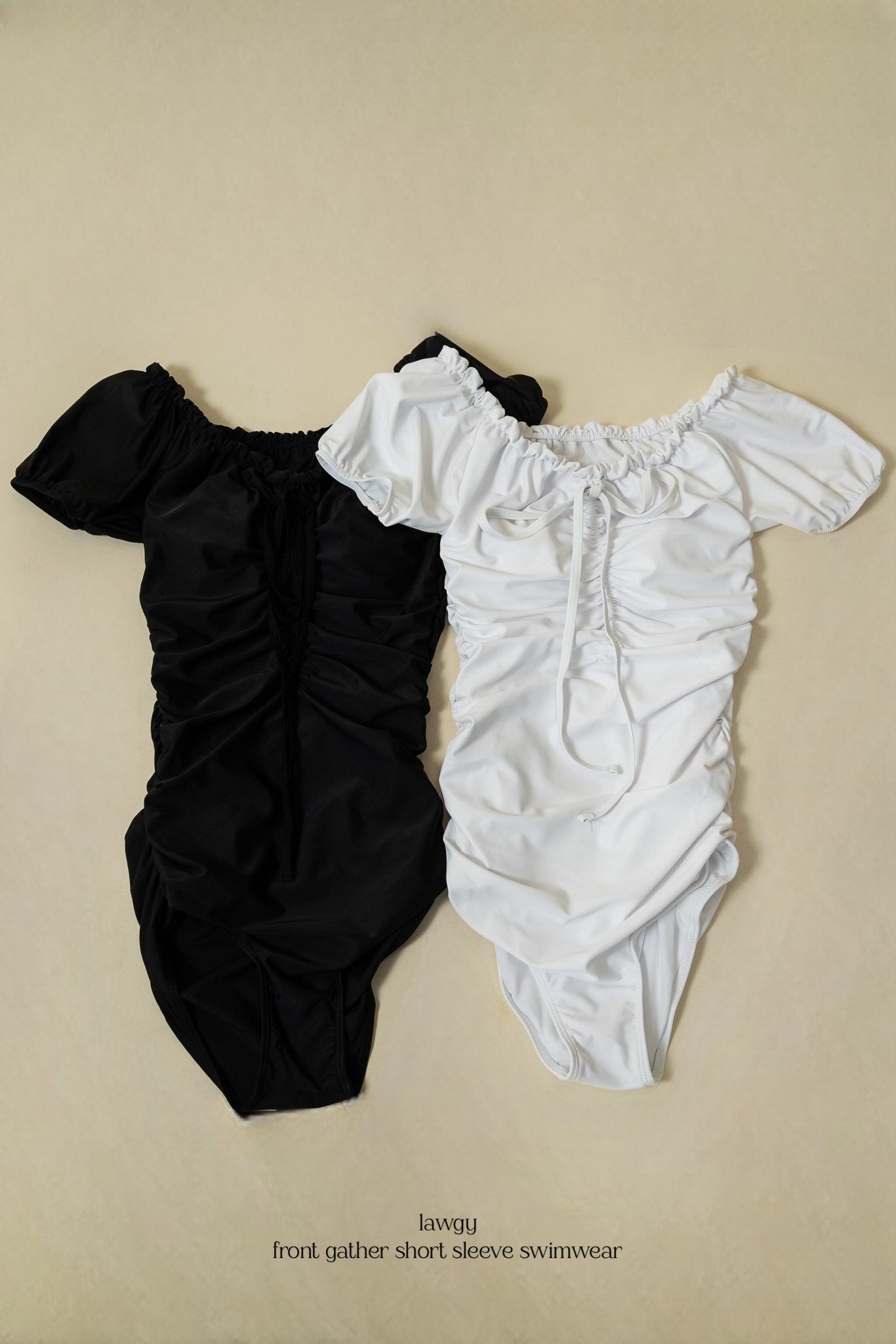 front gather short sleeve swimwear