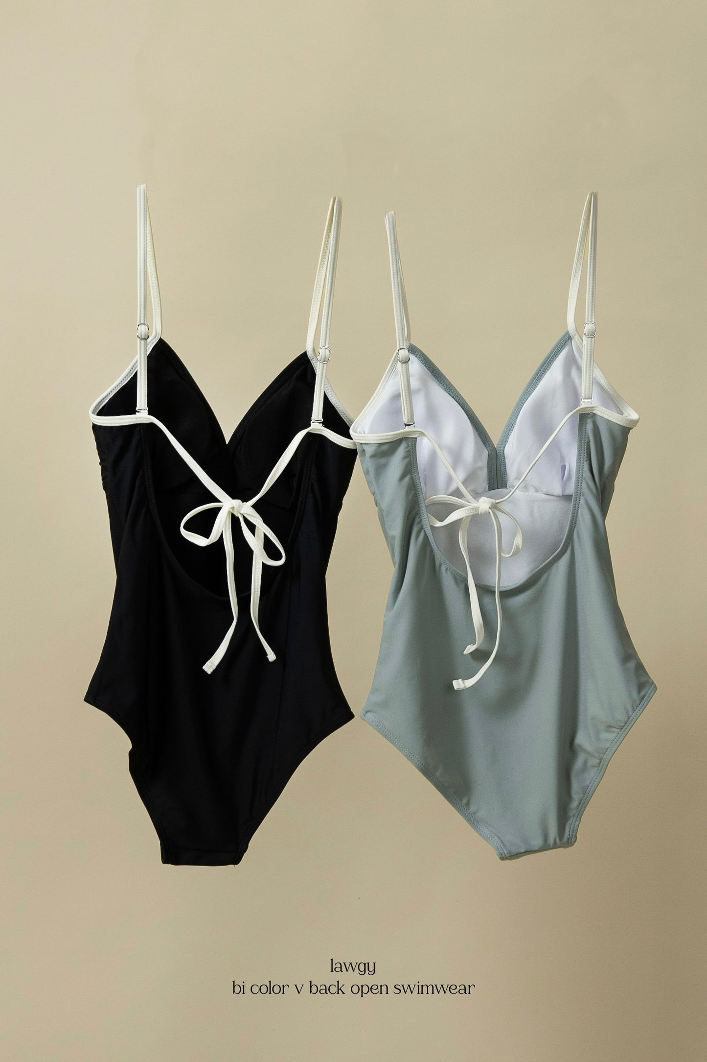 bi color v back open swimwear
