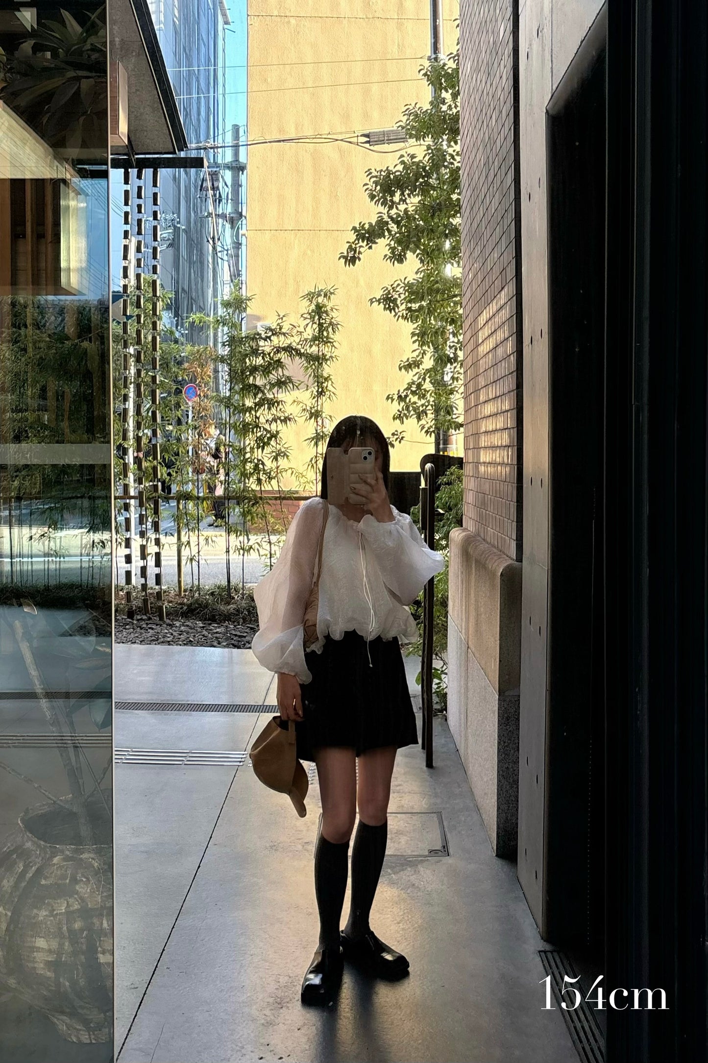 hem balloon volume sheer blouse
