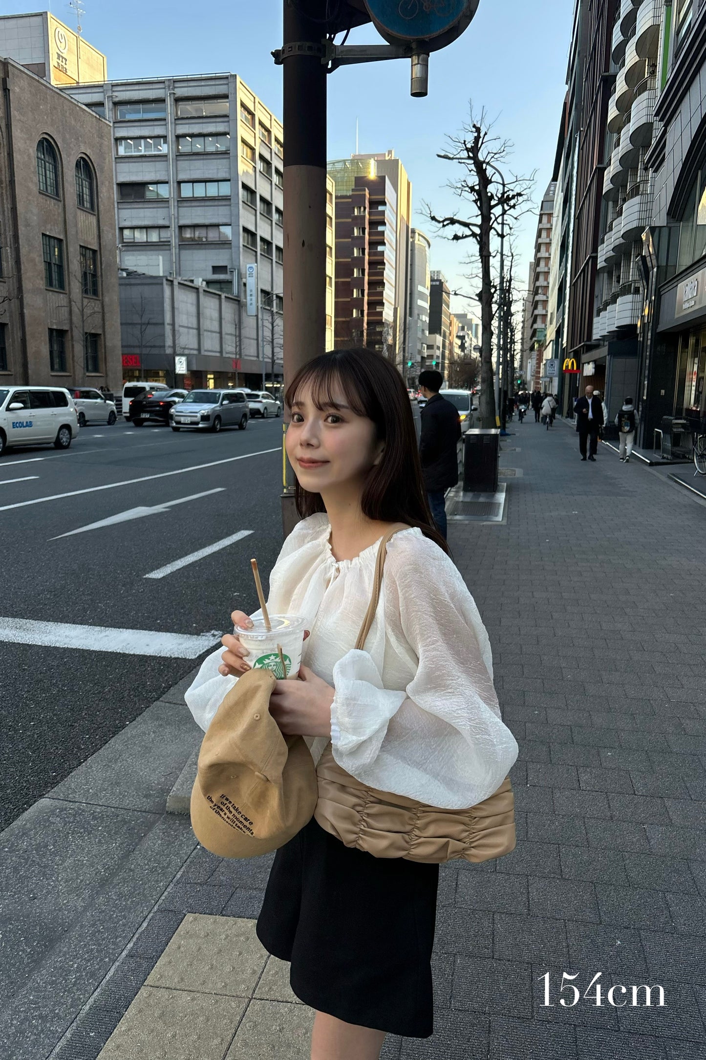 hem balloon volume sheer blouse