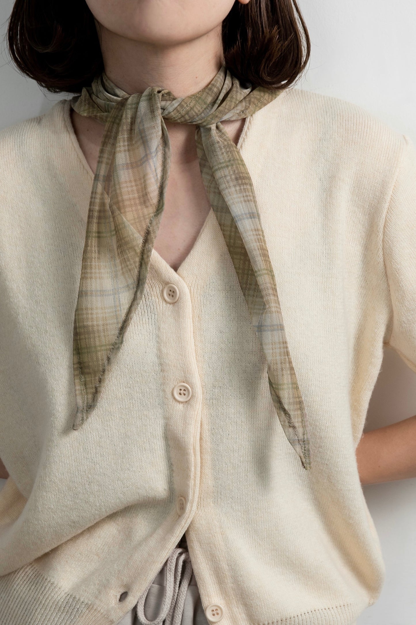sheer mesh check triangle scarf
