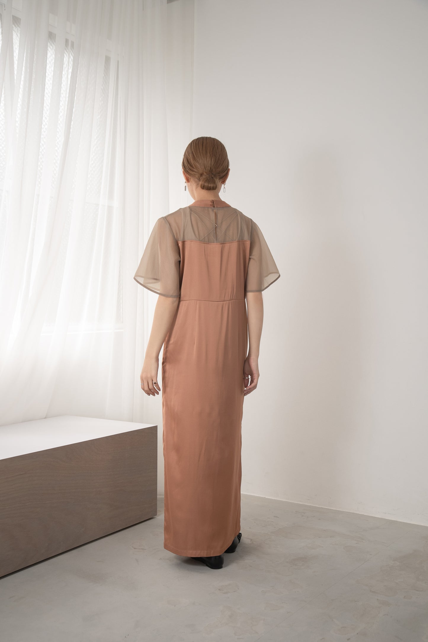 sheer flare sleeve dress