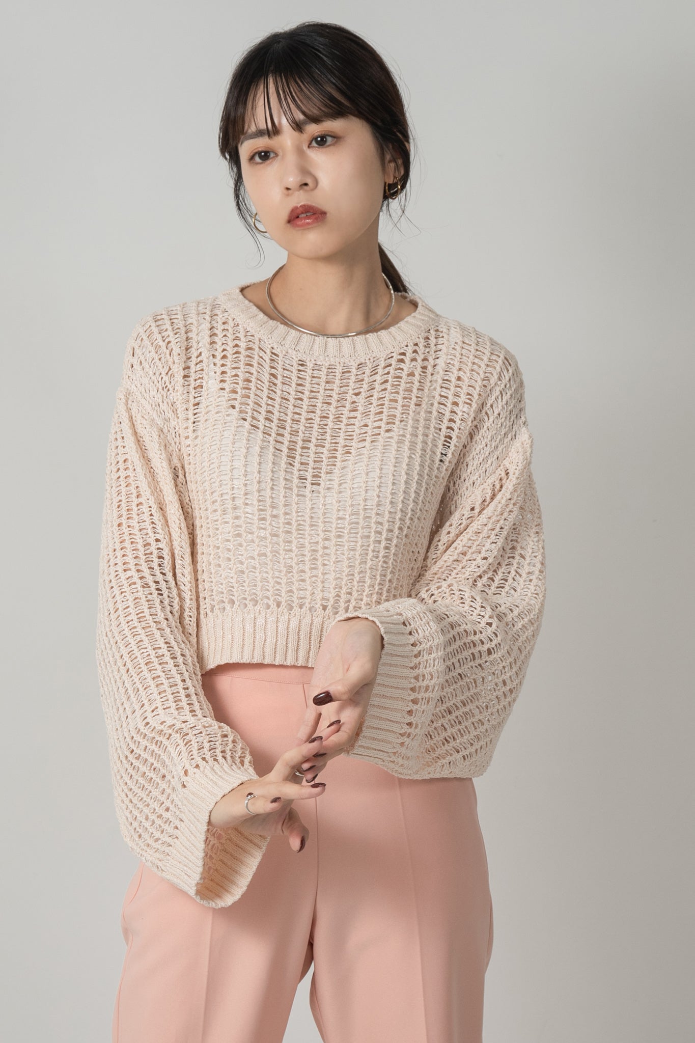 pale tone mesh pullover