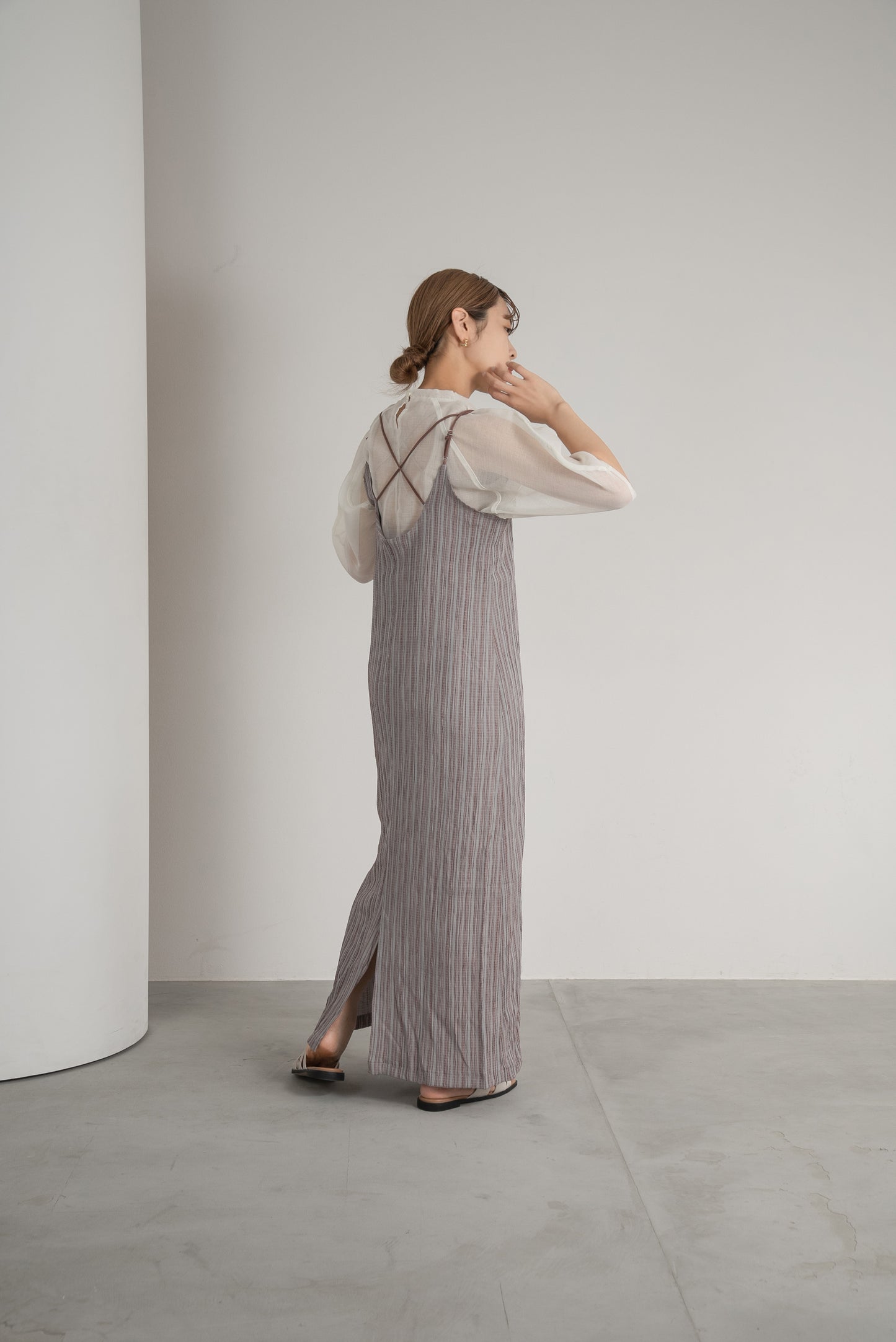 striped crepe back cross ops