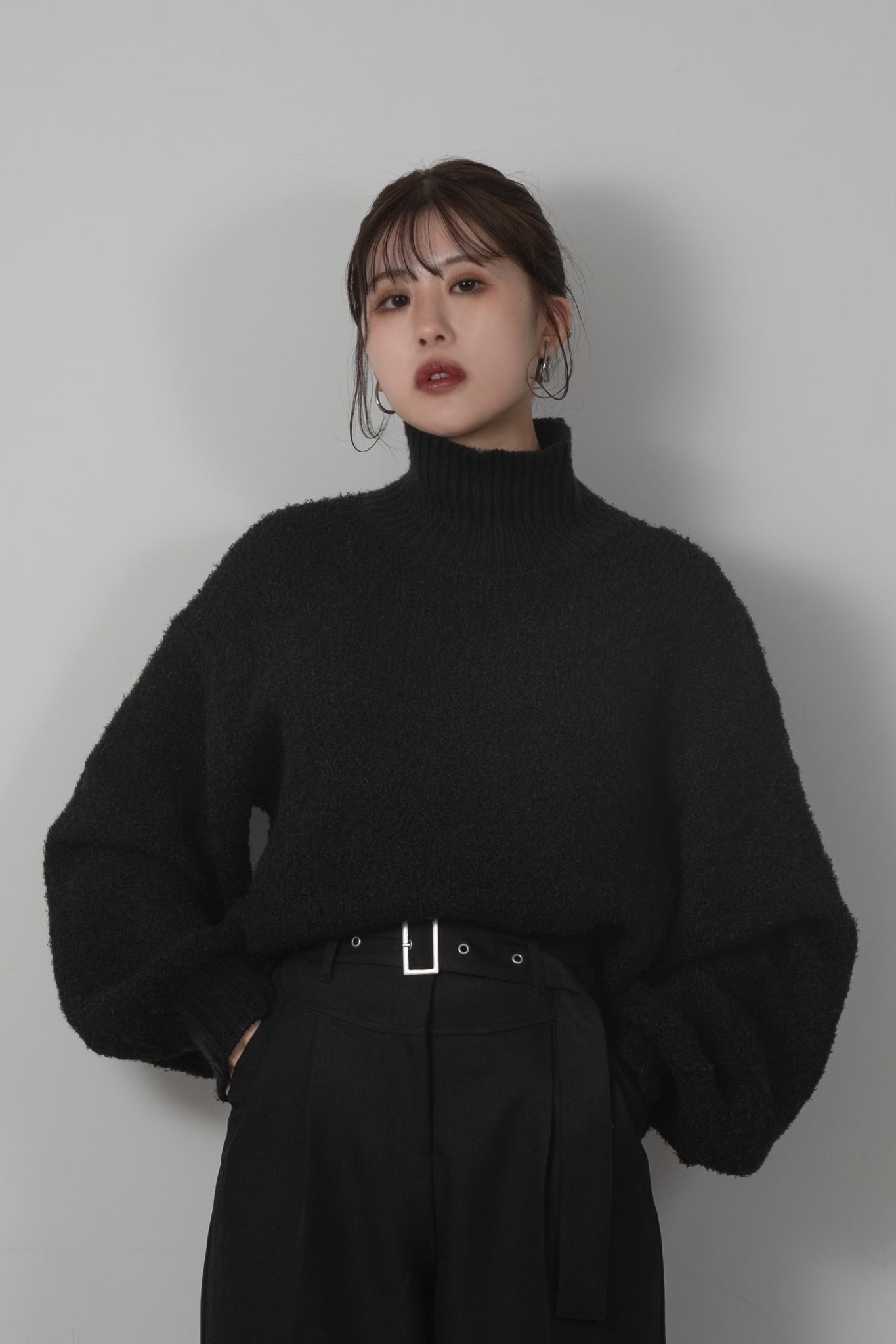 boucle lantern sleeve pullover