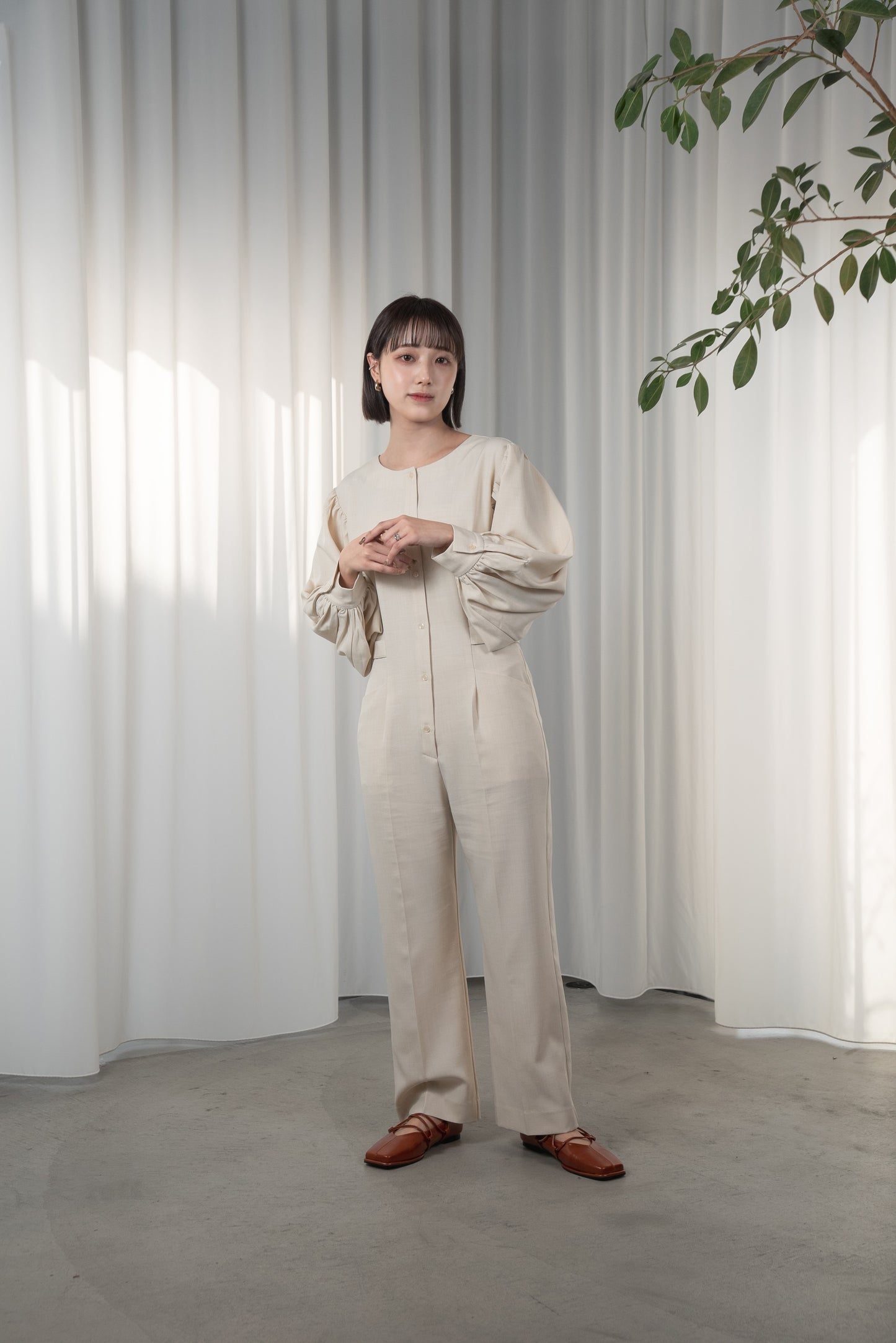 front button balloon sleeve combinaison