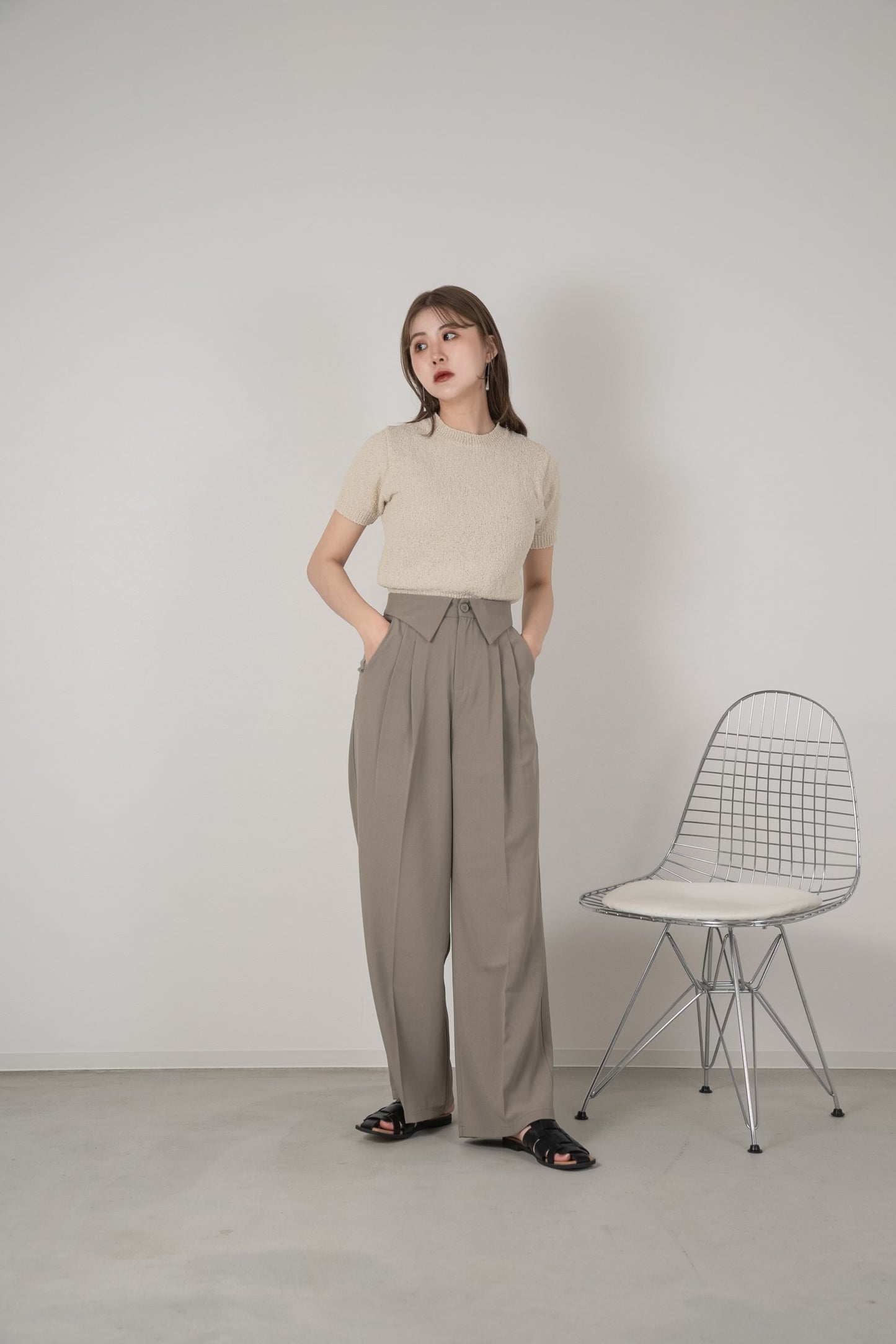 collar waist design pants