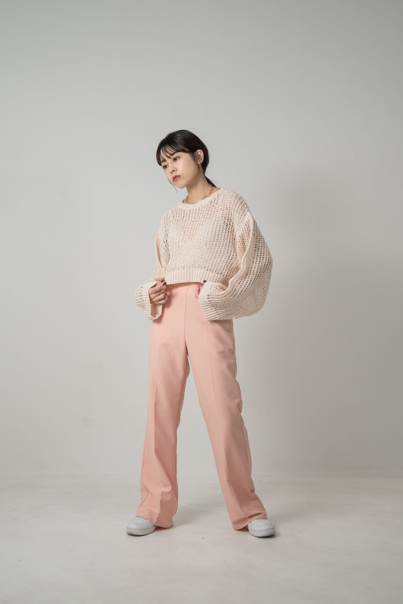 pale tone mesh pullover