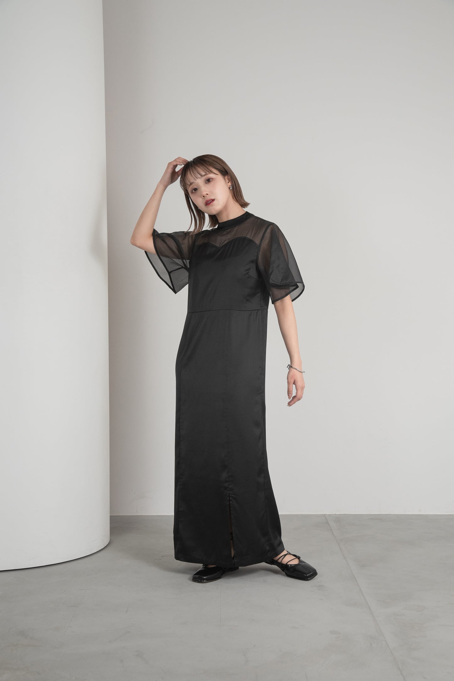 sheer flare sleeve dress