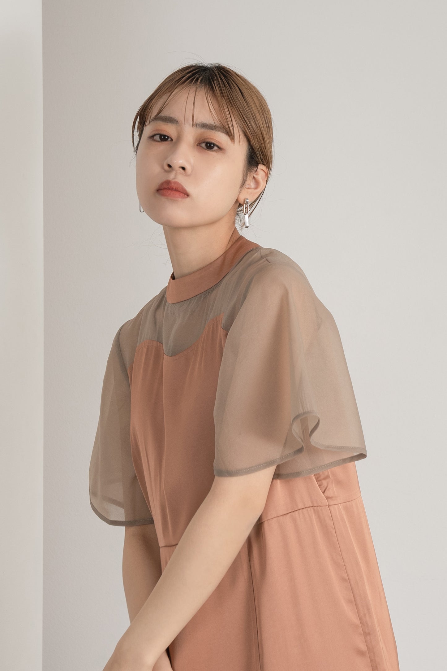 sheer flare sleeve dress