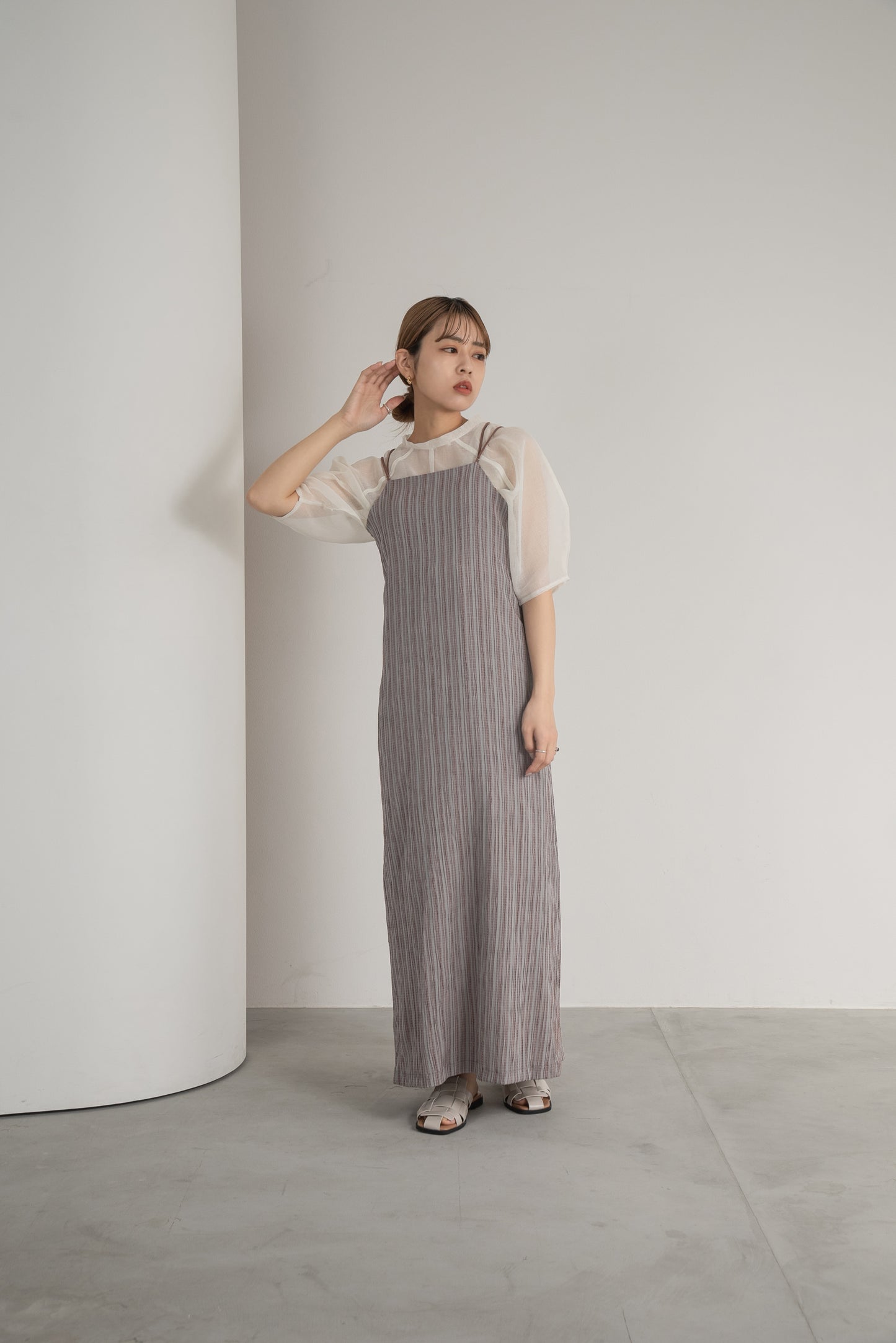 striped crepe back cross ops
