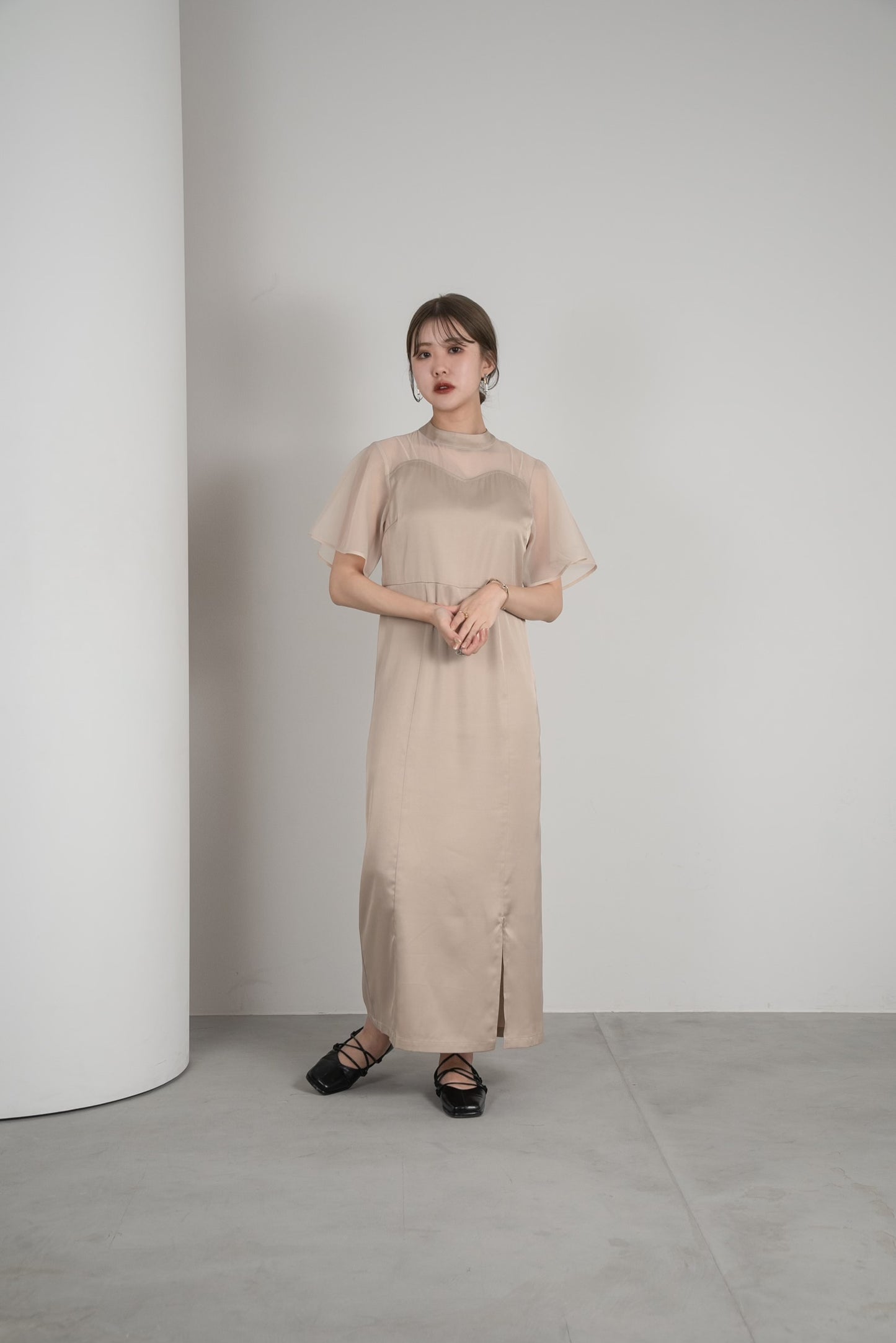 sheer flare sleeve dress