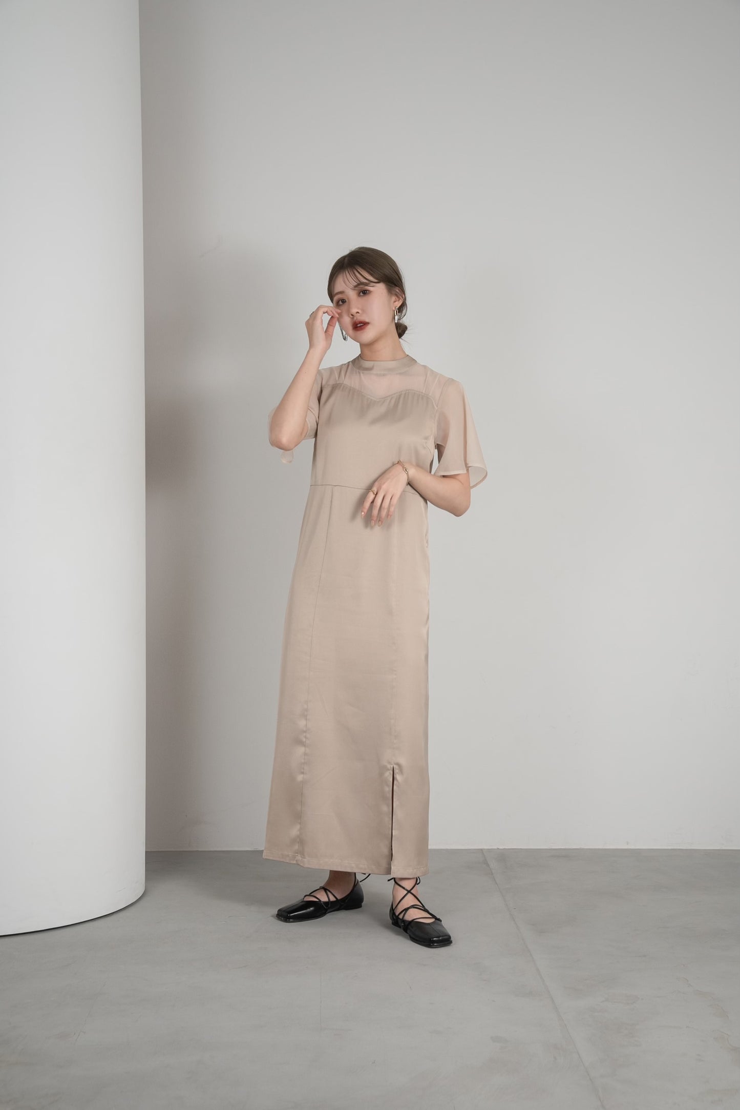 sheer flare sleeve dress