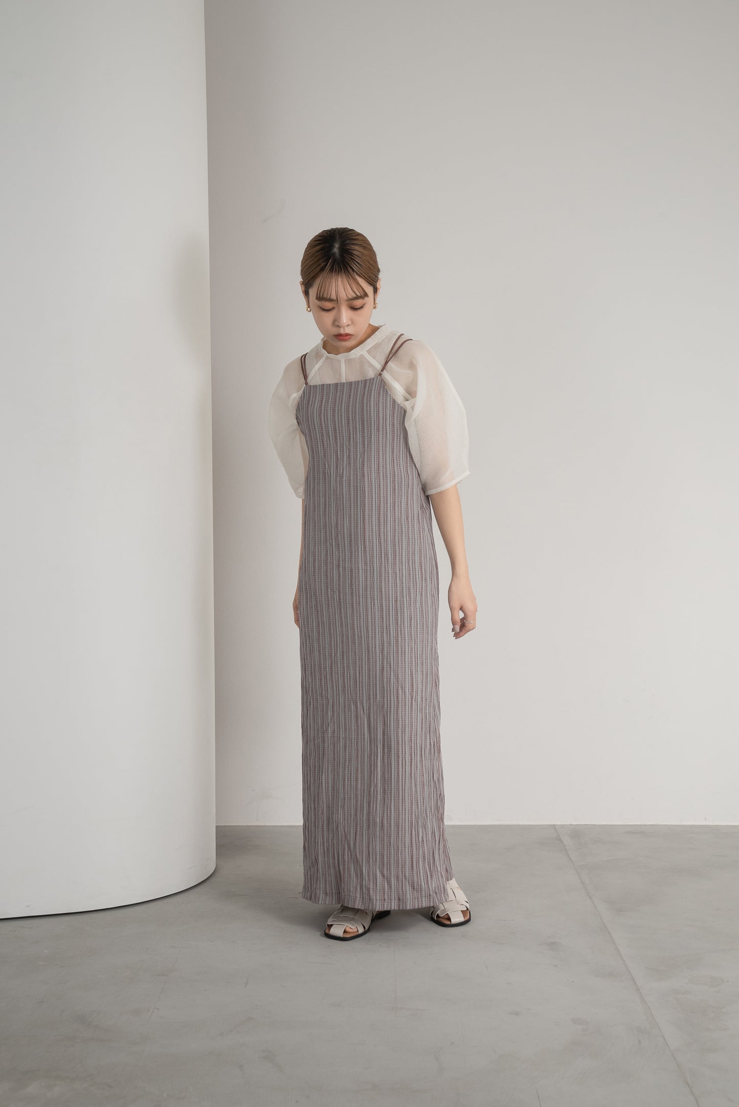 striped crepe back cross ops