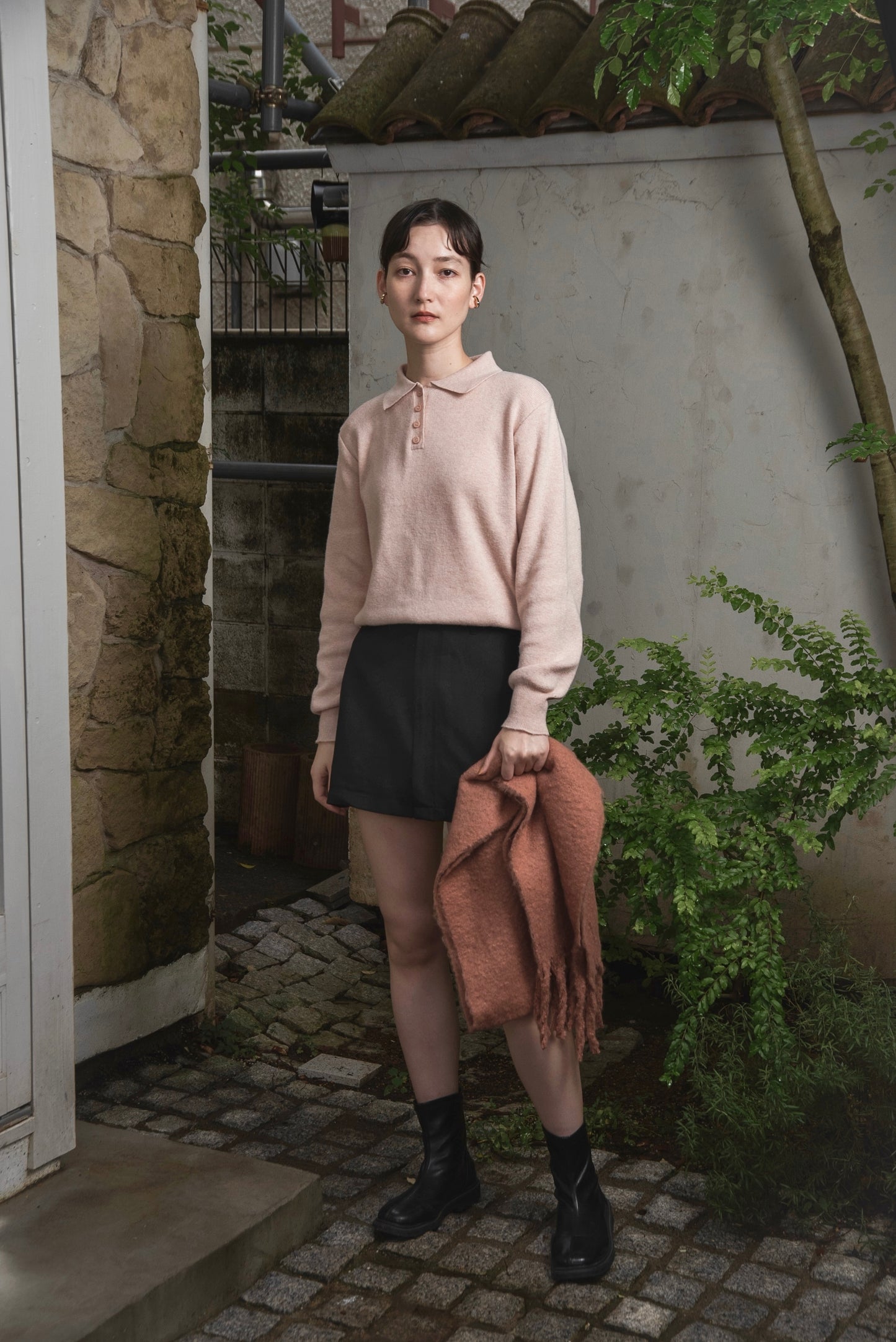 simple polo rafu knit pullover