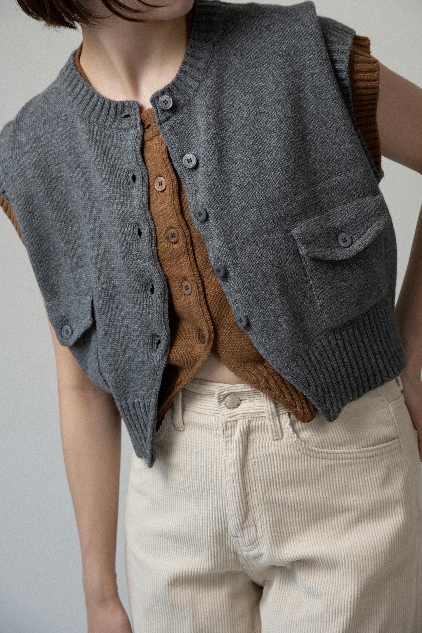 flap pocket effortless knit vest