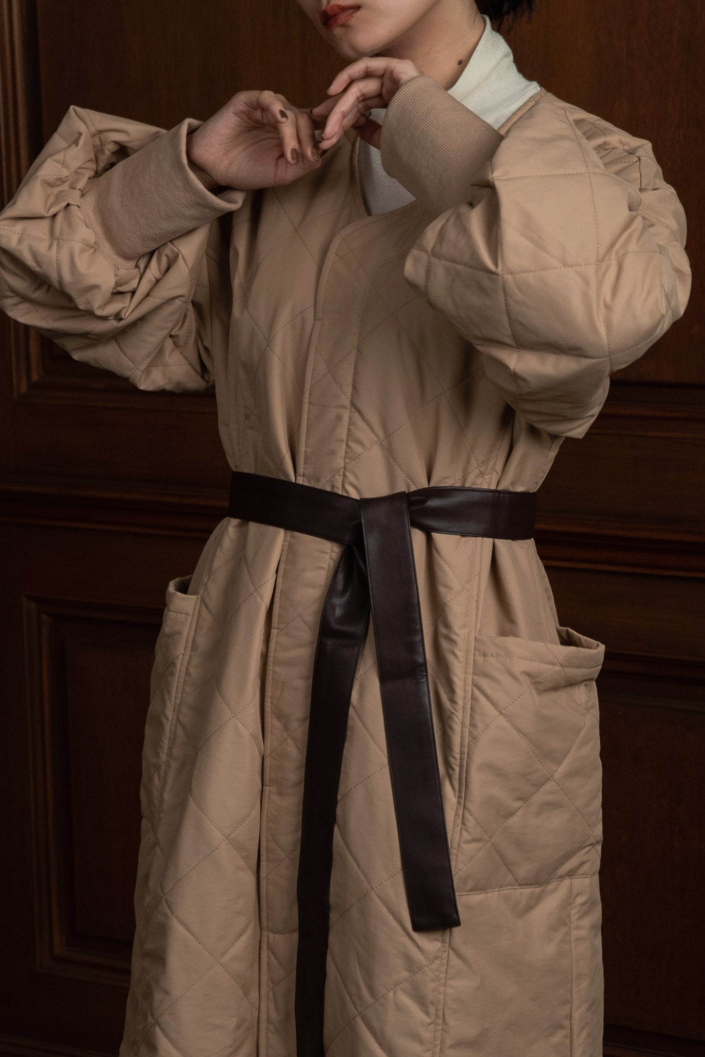quilting volume sleeve long coat