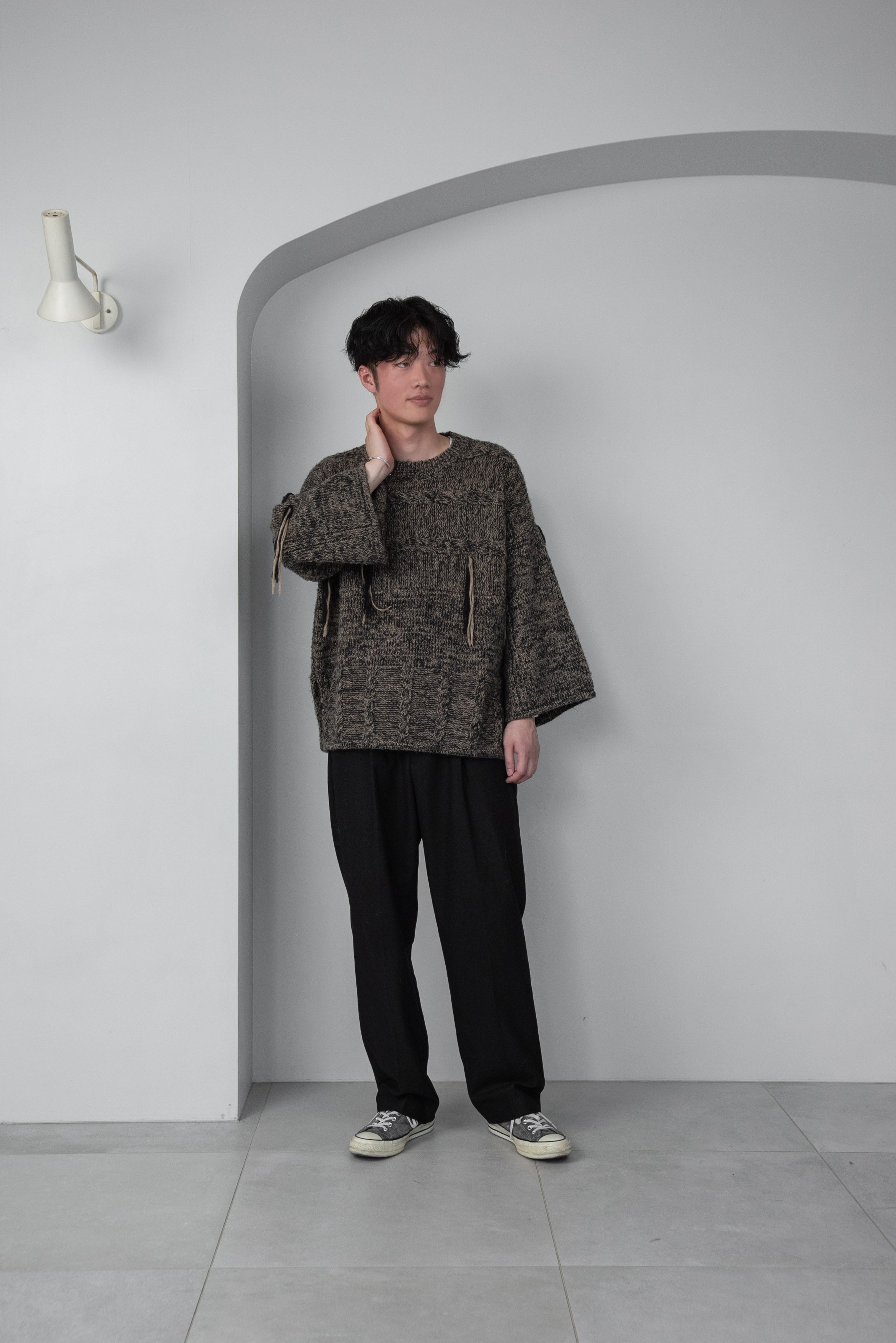 cable pattern fringe volume knit – eim online（エイム オンライン）