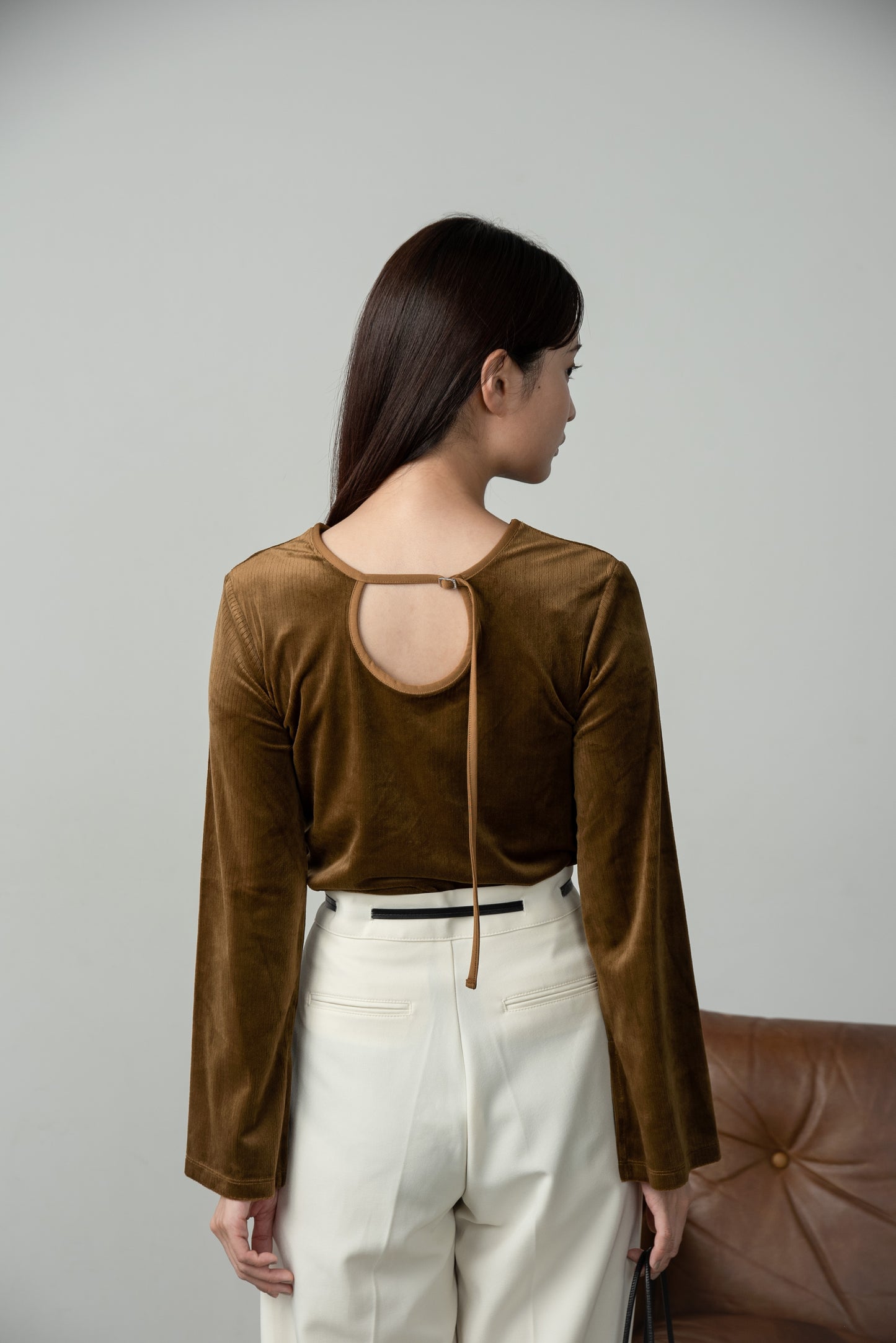 corduroy back open design tops