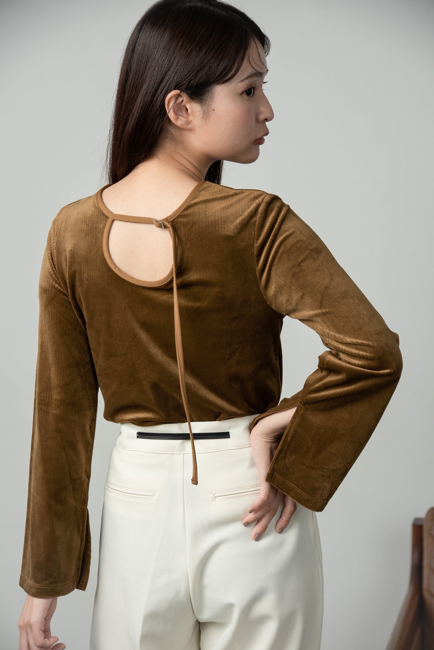 corduroy back open design tops