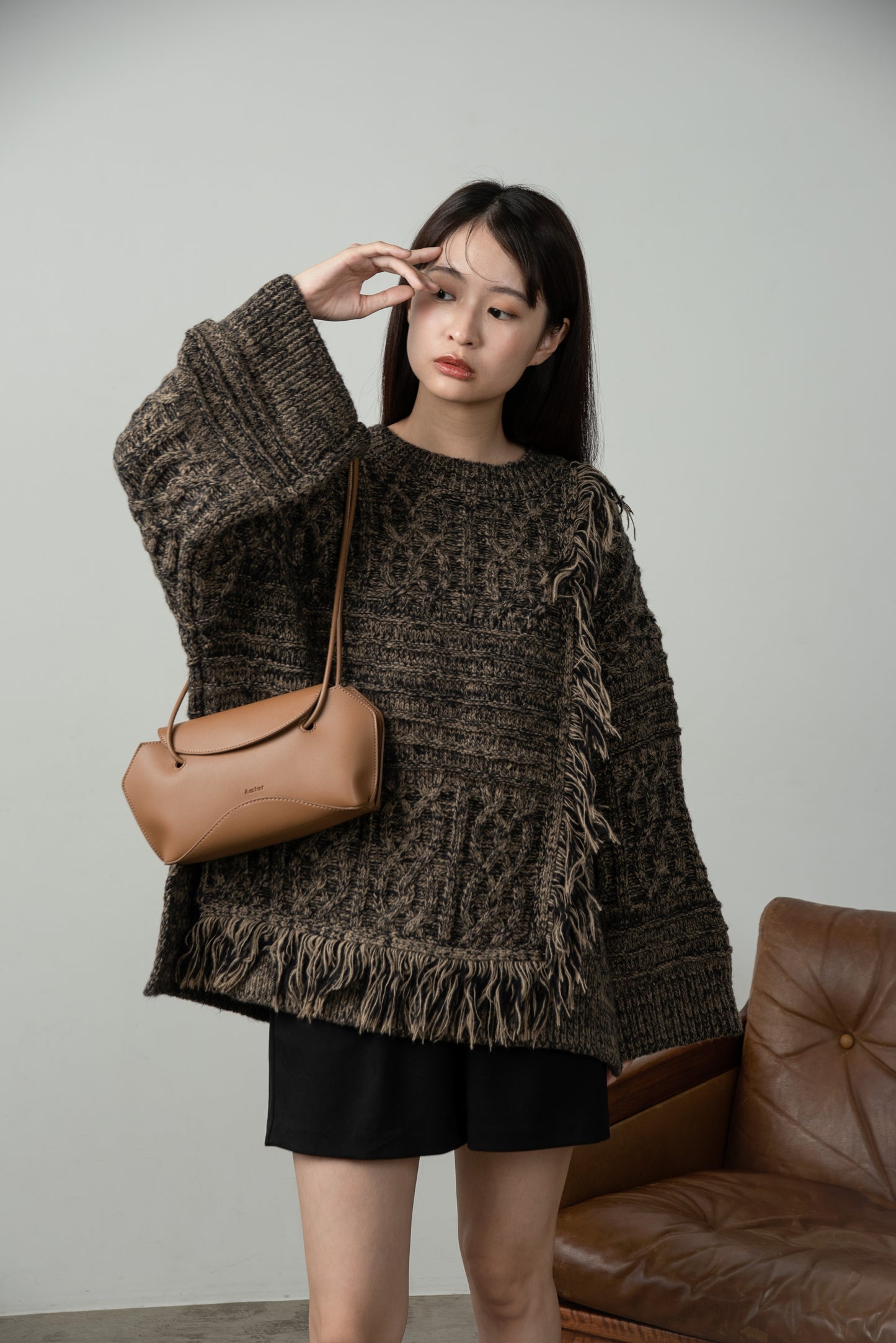 mix fringe melange volume knit