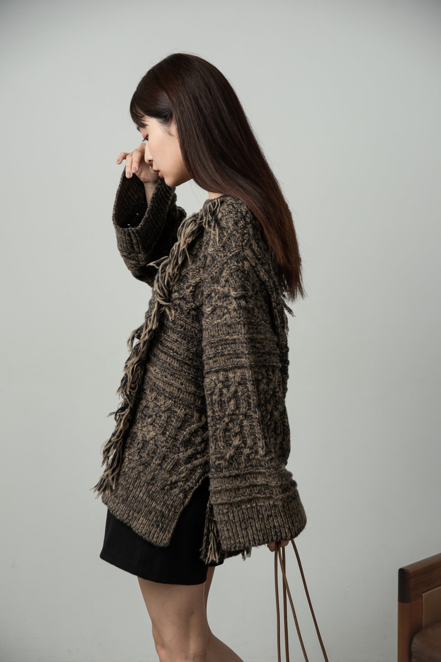 mix fringe melange volume knit