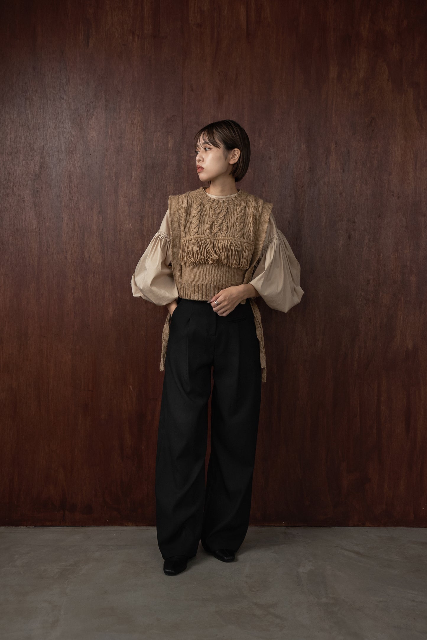 cable knit fringe vest