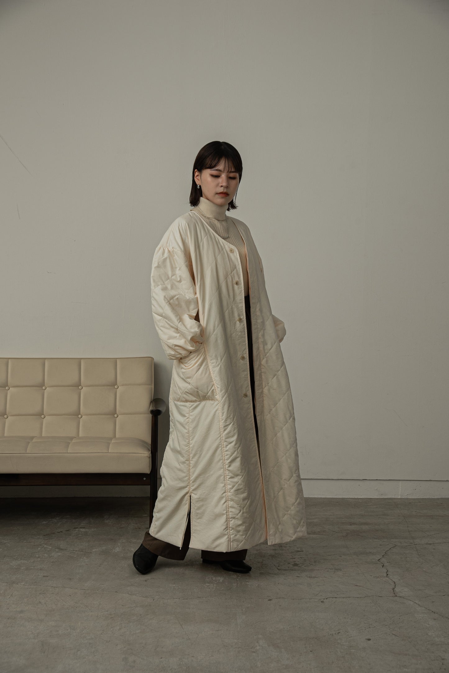 quilting volume sleeve long coat