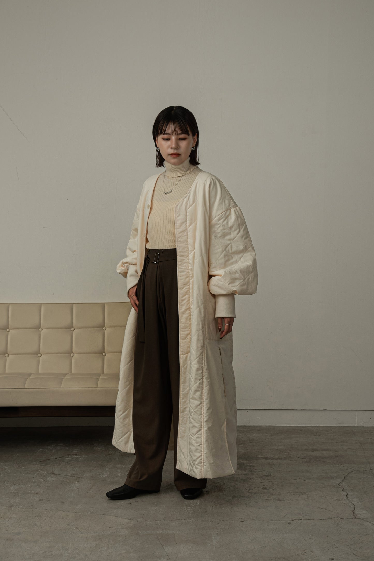 quilting volume sleeve long coat
