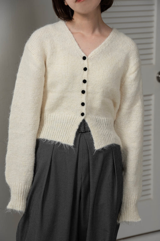 fluffy accent button v neck cardigan