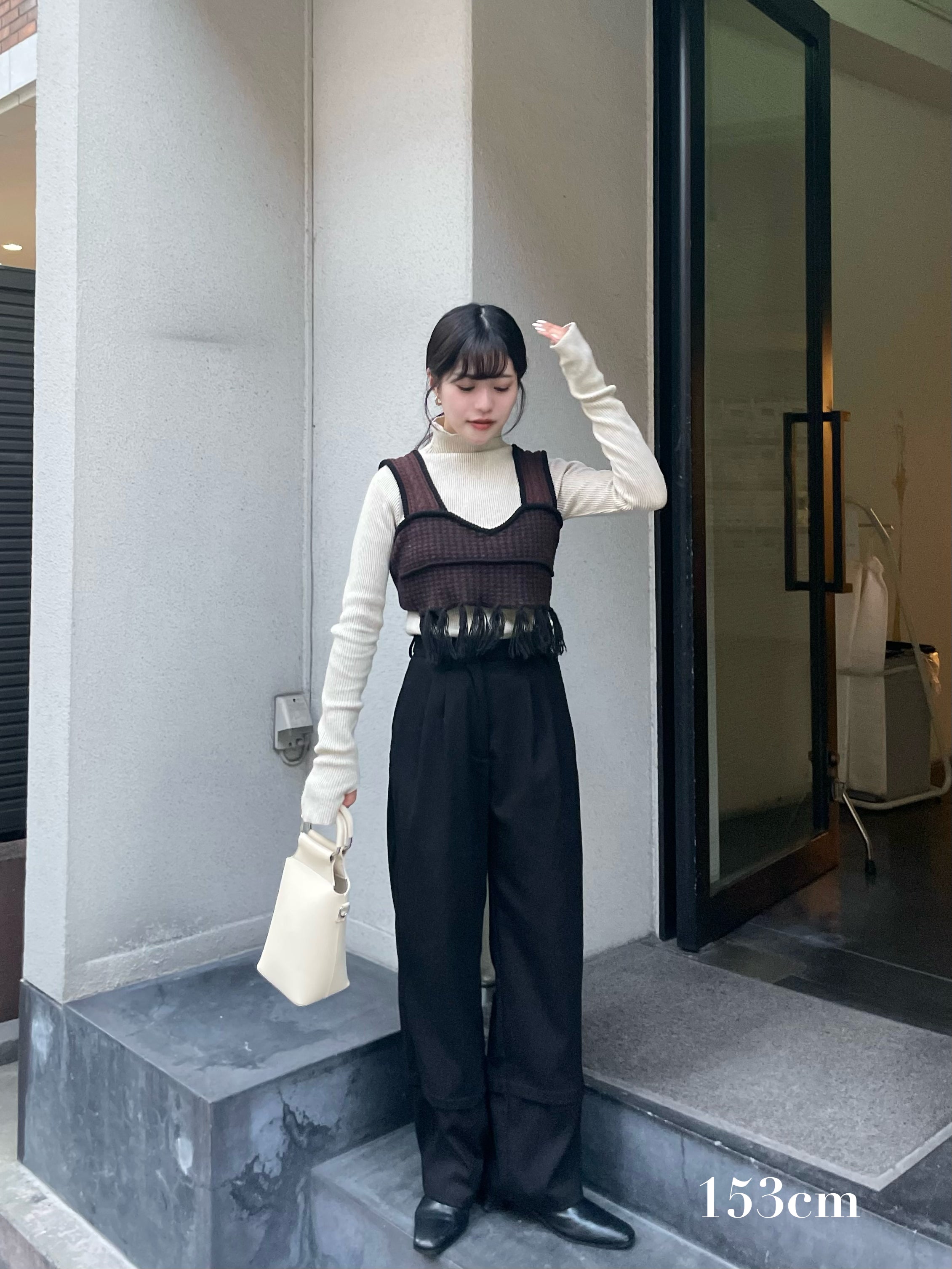 I_am mix pattern fringe knit bustierビスチェ