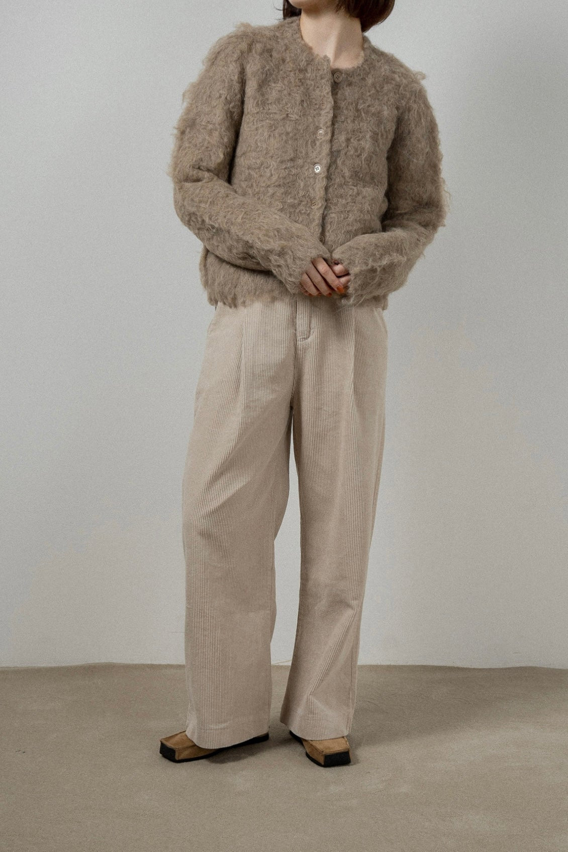 fuzzy shaggy simple cardigan