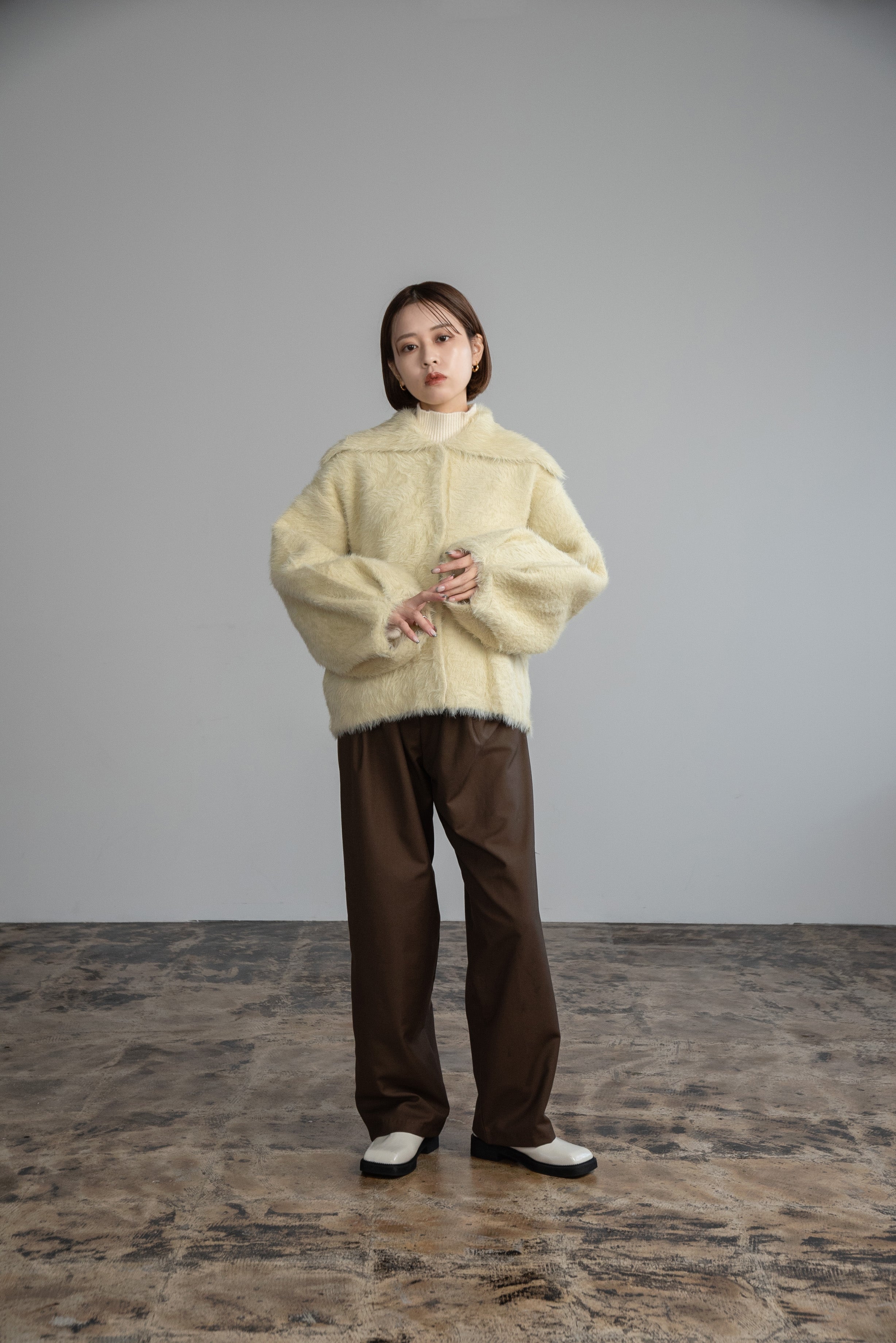 shaggy collar knit outer – eim online（エイム オンライン）