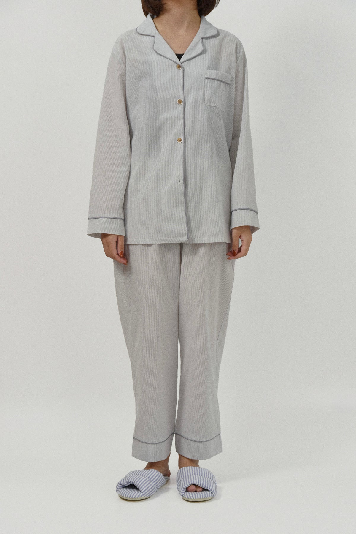 cotton stripe piping room wear set