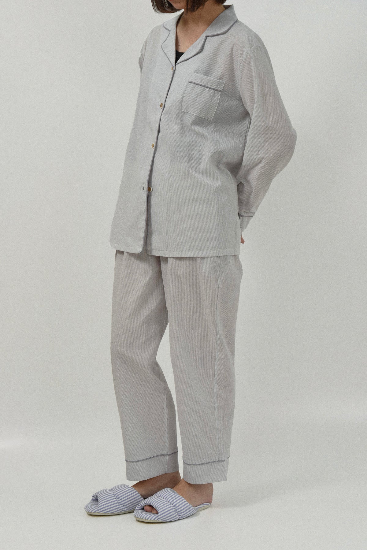 cotton stripe piping room wear set