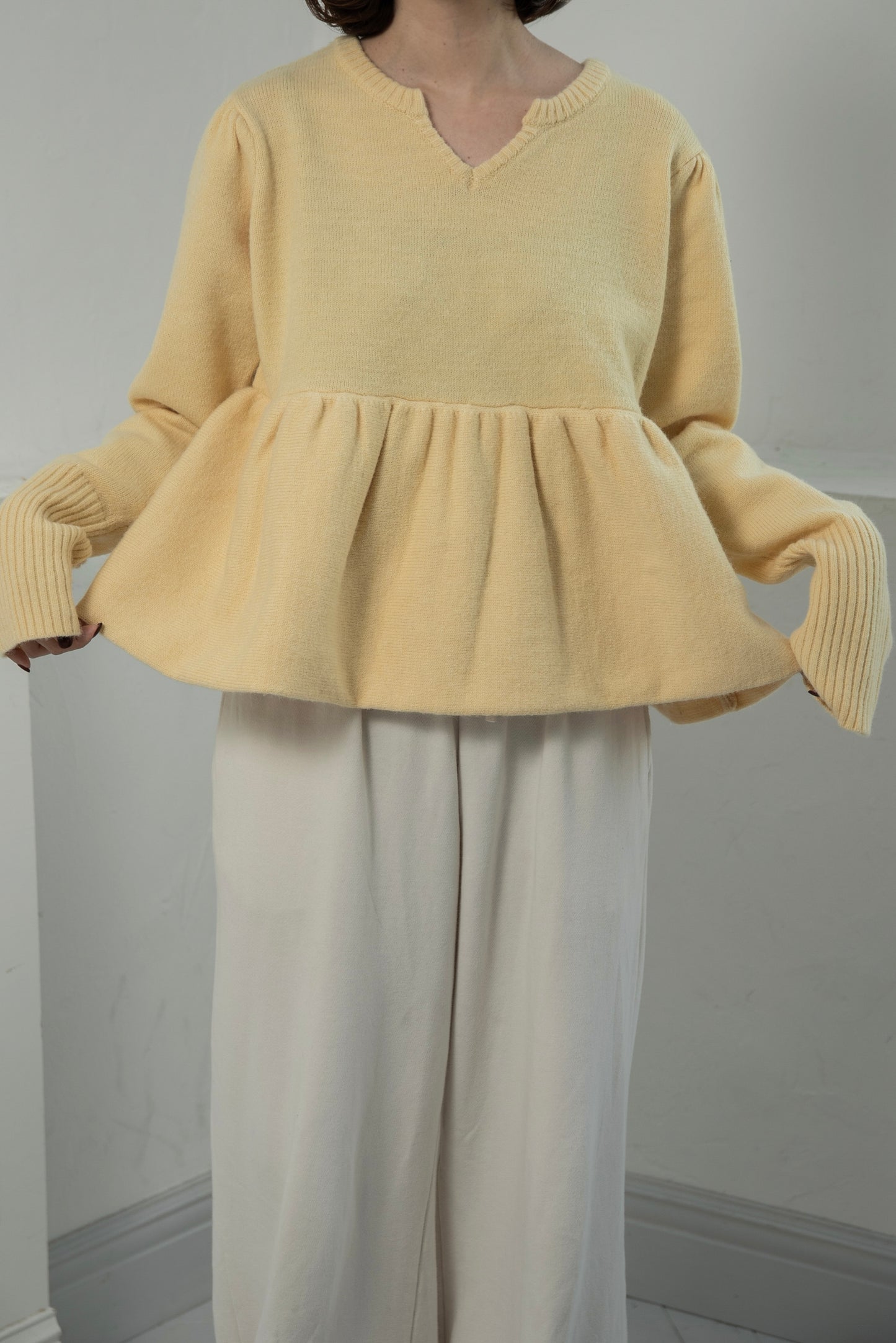 2way balloon flare key neck knit